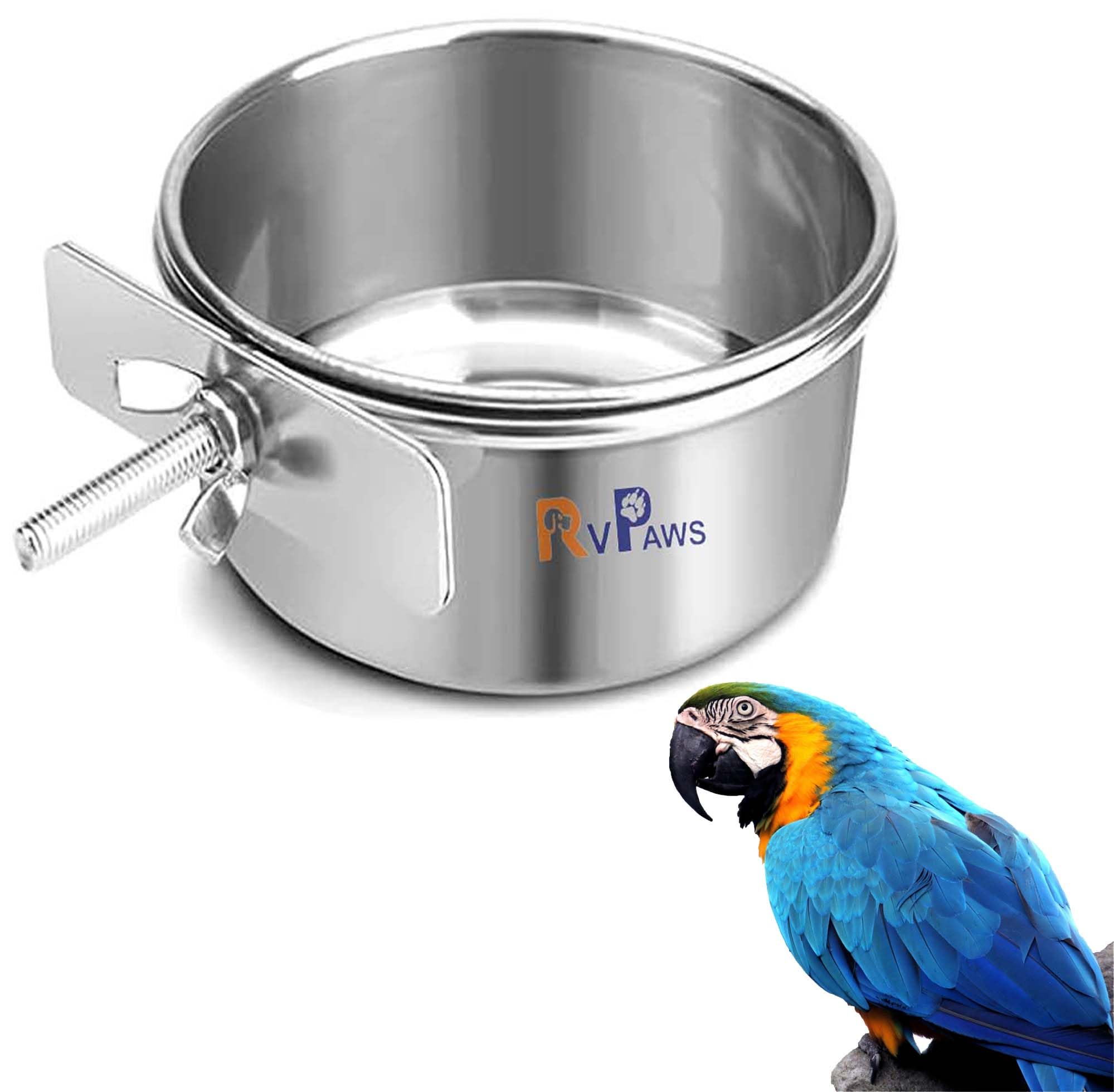 Rvpaws 1 Pack Stainless Steel Bird Bowls For Cage Parrot Food Water Bowl Bird Feeding Dish Cups Parrot Food Water Feeder Pet Han