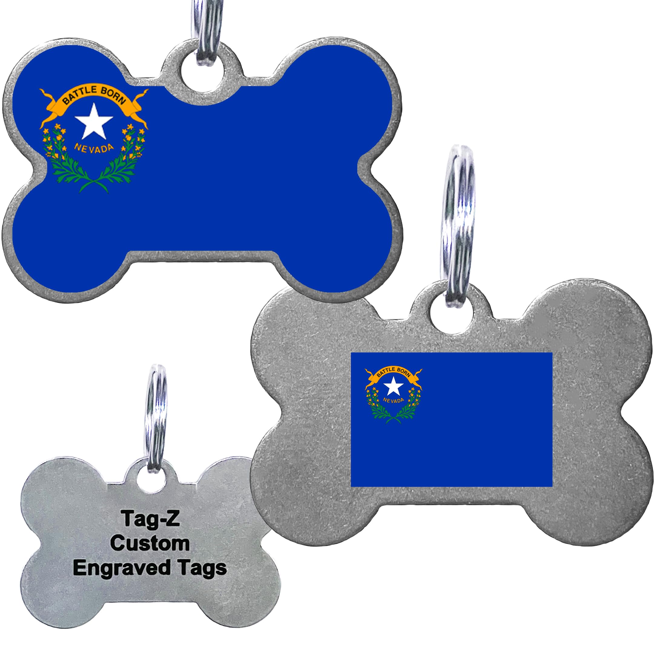 Nevada Flag Pet Id Tags, Custom Printed And Laser Engraved Bone