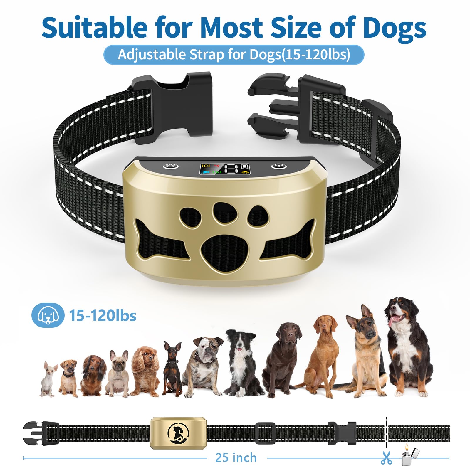Dog Bark Collar,Bxq Bark Collar For Large Dog With 4 Training Modes And 8 Sensitivity, Rechargeable Humane Barking Collar With 8