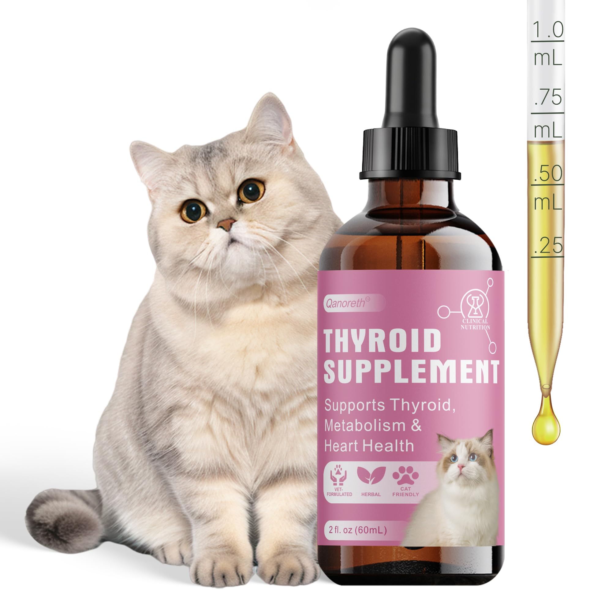 Thyroid Support for Cats, Natural Cat Appetite Stimulant & Cat Weight Gainer Drops - Helps Support Metabolism, Energy & Weight G