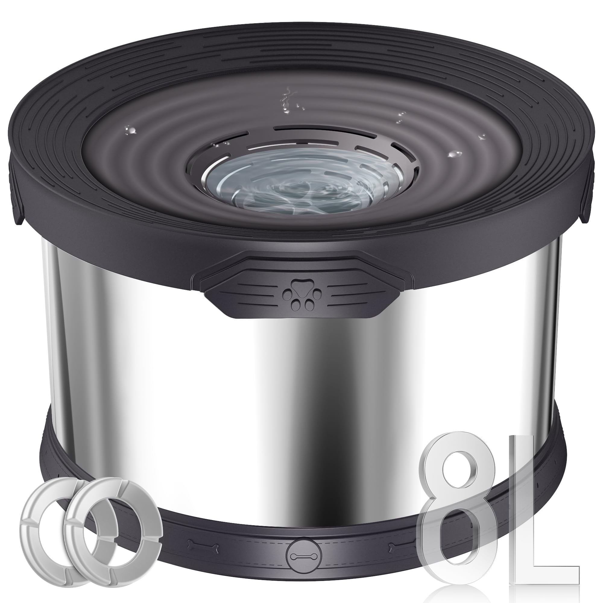 Upsky Dog Water Bowl No Spill 8L Stainless Steel, 2.1 Gallon Large Capacity Spill-Proof Dog Bowls, Non-Slip Slow Drinking Anti-S