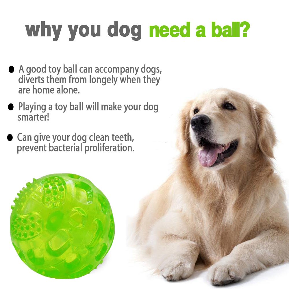 Aceone Dog Squeaky Ball, Pet Squeak Chew Bouncy Rubber Toy Balls For Small Large Dogs Indestructible Exercise Training Playing (3 Balls)