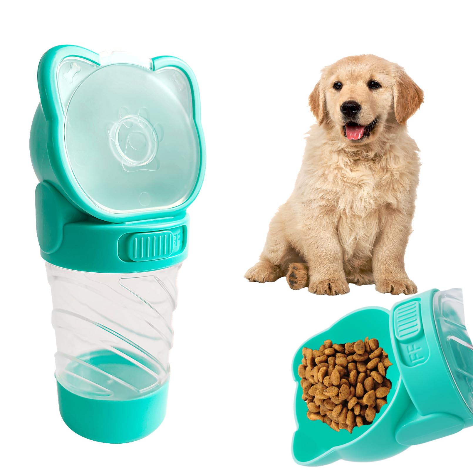 Dog Water Bottle Portable,Leak Proof Puppy Water Bottle Dispenser with Food Container,Lightweight Travel Water Bowl for Dogs Out