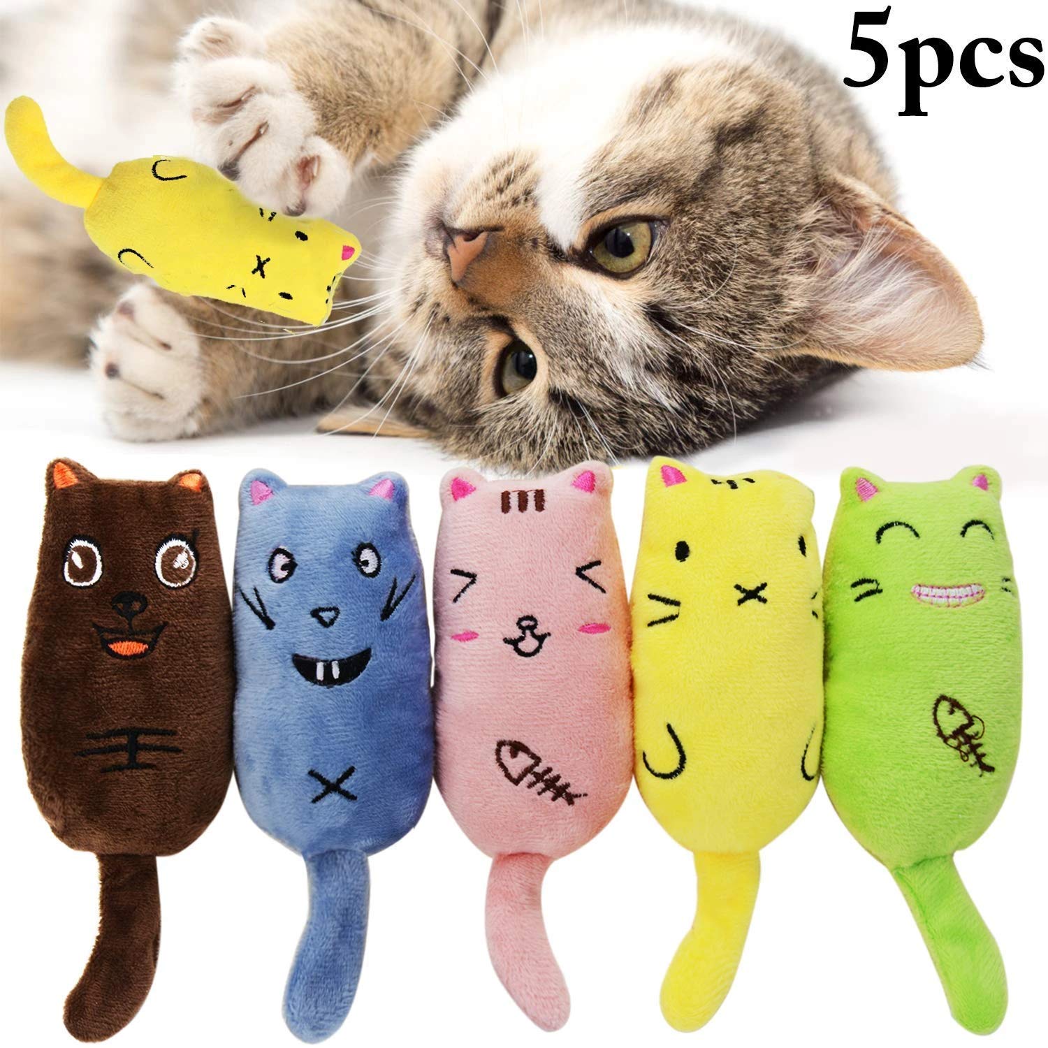 Legendog 5Pcs Catnip Toy, Cat Chew Toy Bite Resistant Catnip Toys For Cats,Catnip Filled Cartoon Mice Cat Teething Chew Toy (Multicolor1)