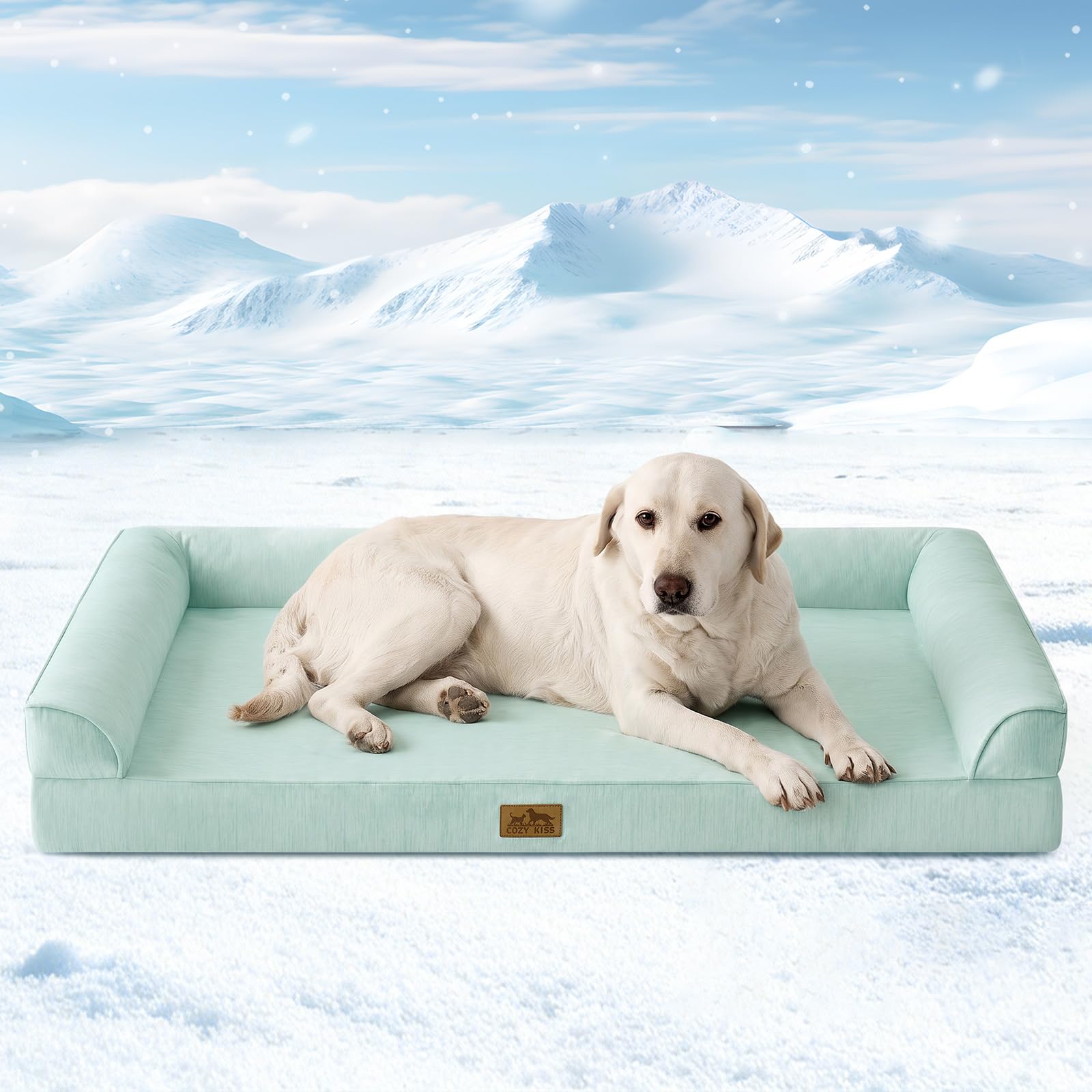 Cooling Dog Bed, Orthopedic Foam Dog Bed with Sides, Removable Cover & Waterproof Lining and Nonskid Bottom, Comfortable Pet Bed