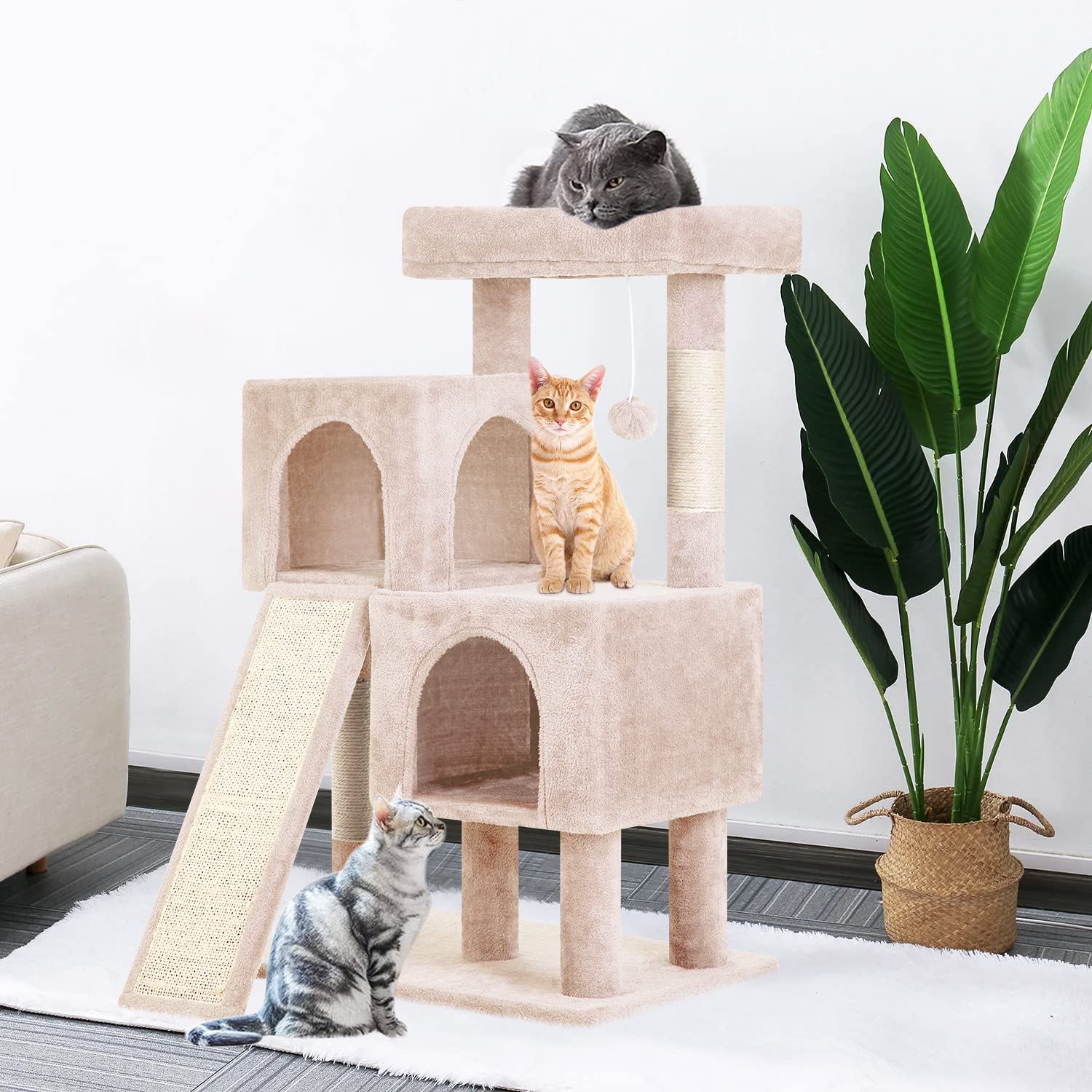 Bestpet 36 Inches Cat Tree For Indoor Cats Cat Tower With Scratching Posts Multi-Level Cat Furniture Condo With Ramp, Perch Spac
