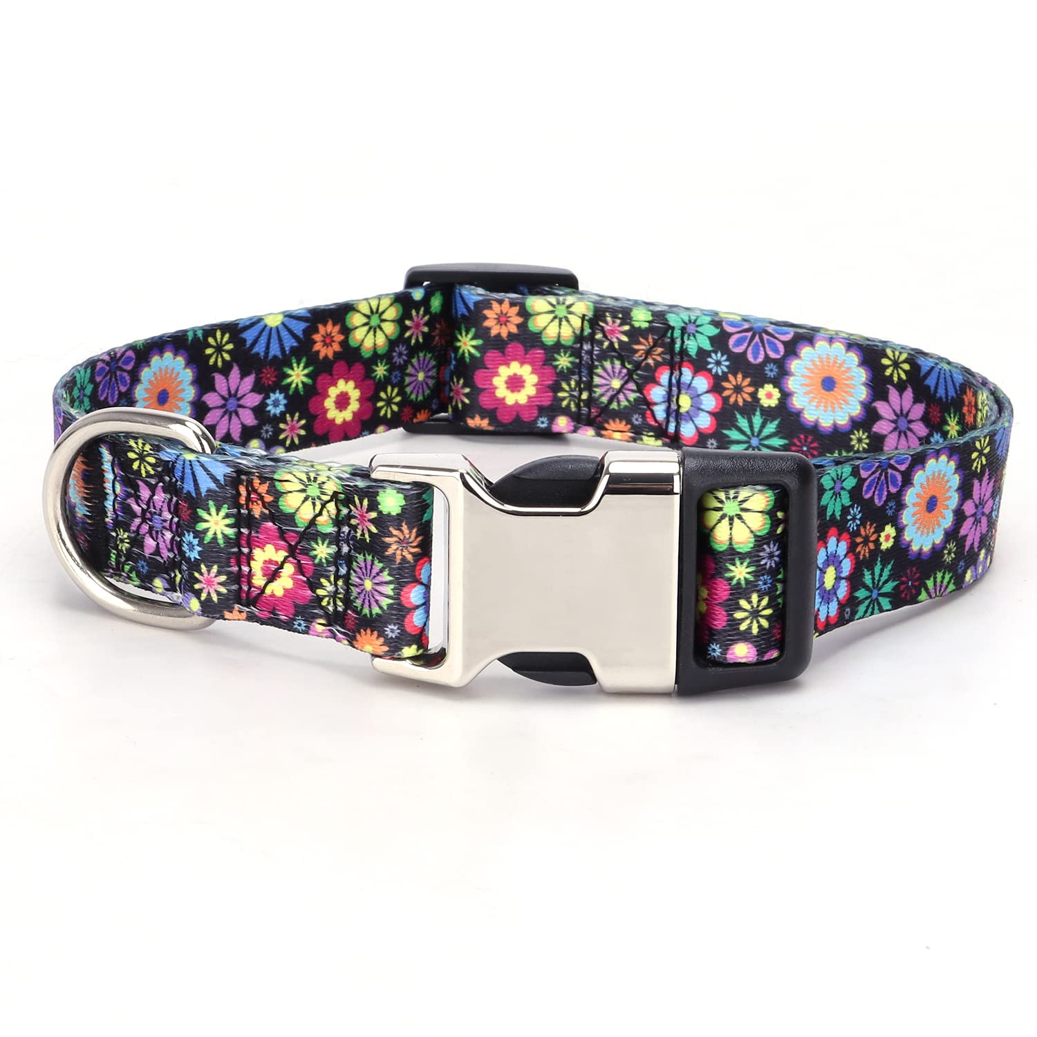 Colorful Flower Dog Collars For Large Dogs, Pretty Pattern Print Floral Dog Collar Metal Buckle Durable Soft Female Dog Collars