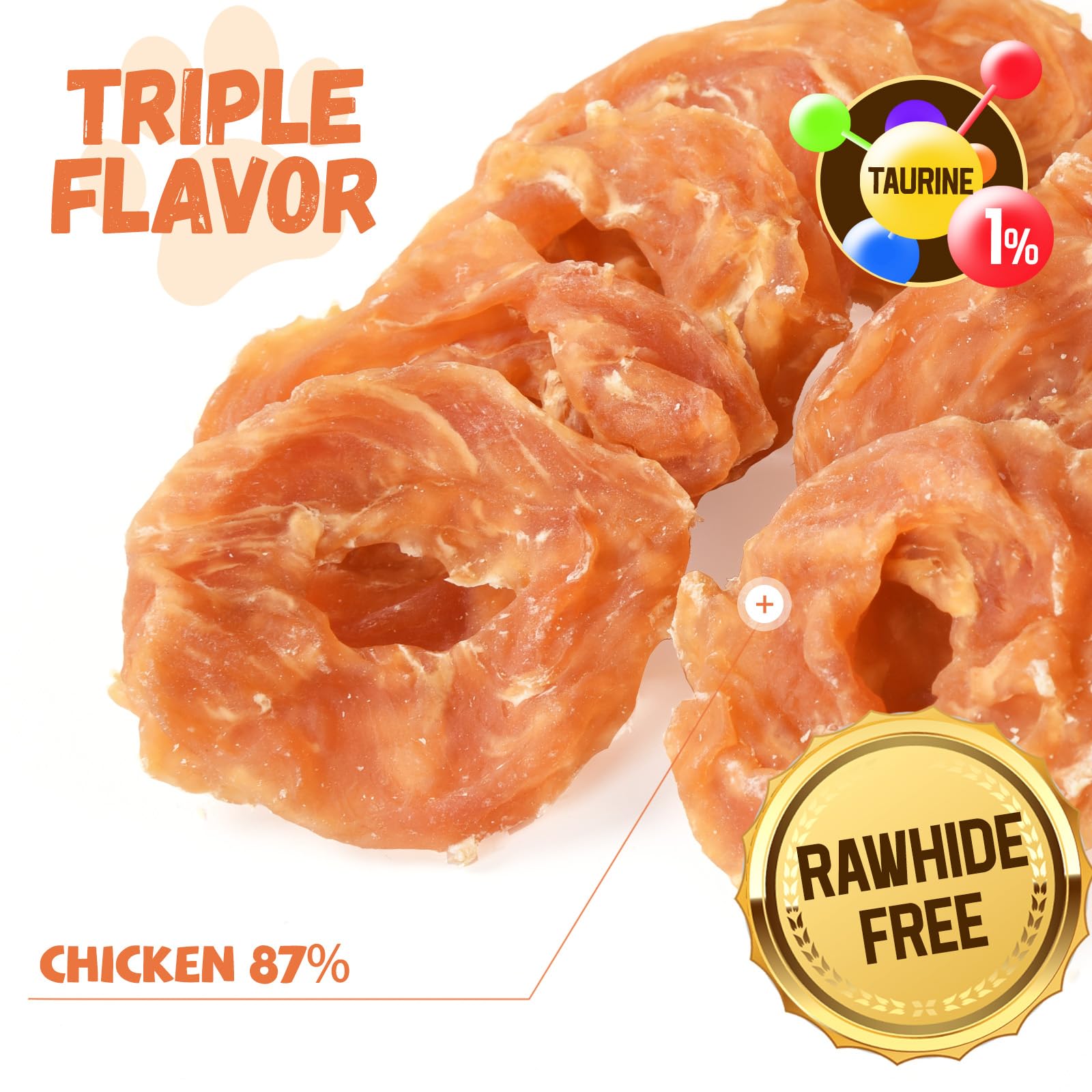 Pawmate Dog Treats Chicken Jerky Rings, Rawhide-Free Grain-Free Real Dried Tenders Natural Chicken Breast Dog Chewy Training Sna