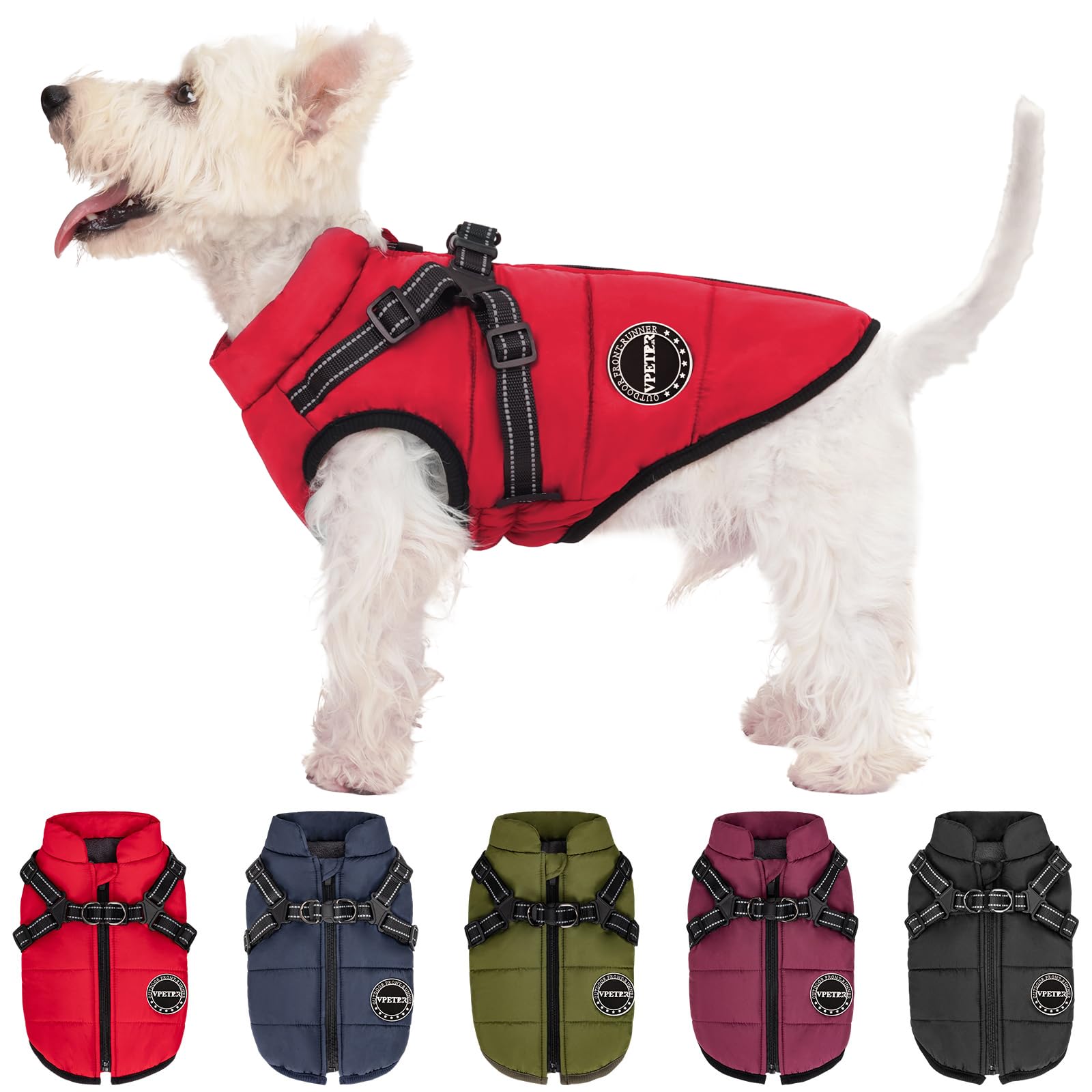 V.Pet.B.R Dog Winter Coat, Warm Padded Fleece Vest With Built-In Harness, Waterproof Windproof Reflective Snow Pet Coat For Smal