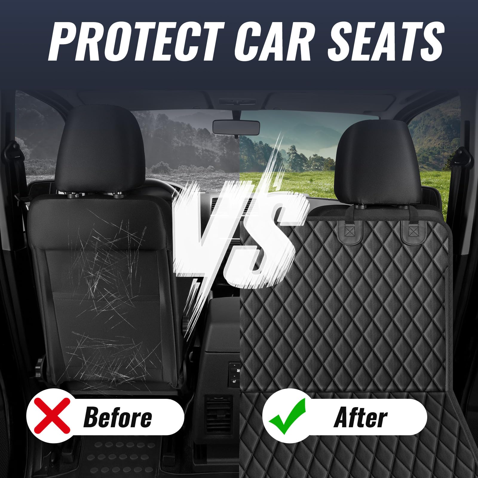 fidozen Dog Car Seat Cover for Back Seat - Waterproof Nonslip Hammock with Dog Seat Belt, Universal Fit Pet Seat Protector for C