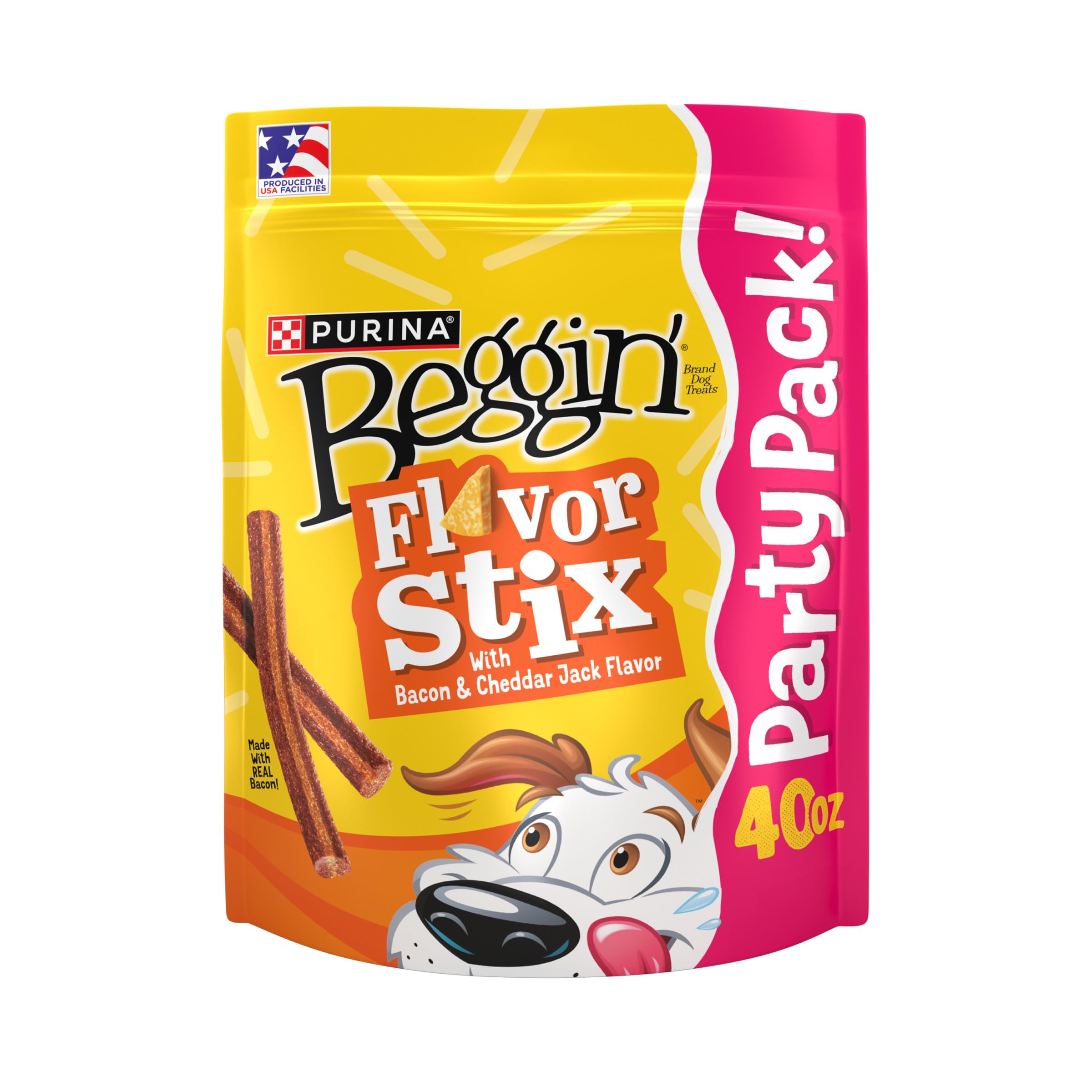 Beggin Flavor Stix Treats for Dogs with Bacon and Cheddar Jack Flavor - 40 oz. Pouch