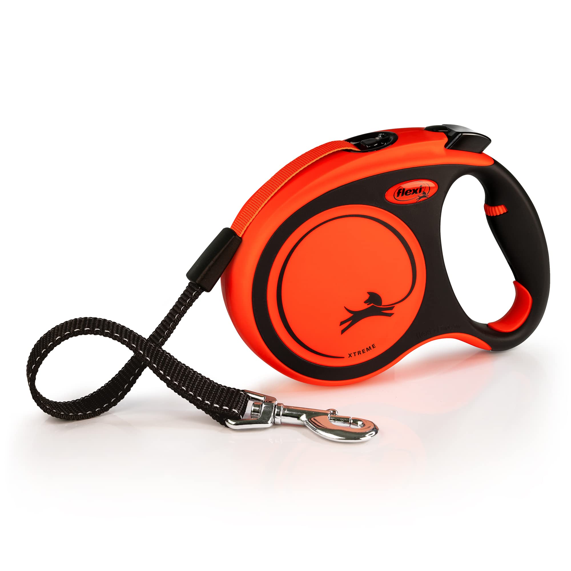 Flexi New Classic Tape Retractable Dog Leash For Large Dogs Upto 143 Lbs. - 16 Ft., Orange/Black |Tangle Free Pet Walking Leash 
