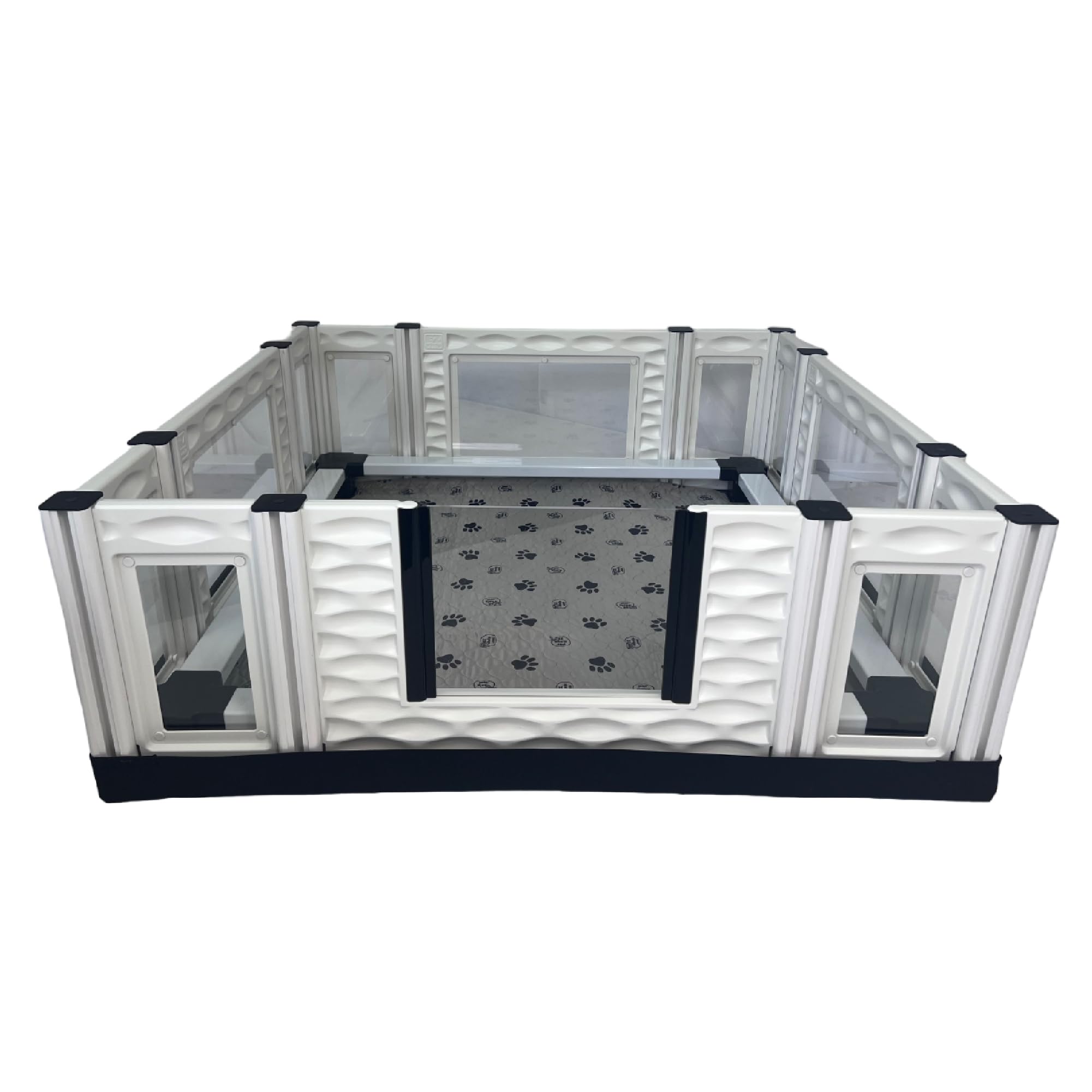 Ezwhelp Ezclassic 48''X48''X18'' Whelping Box With Rails And Windowed Walls, Padded Dog Whelping Box, Gray Pad