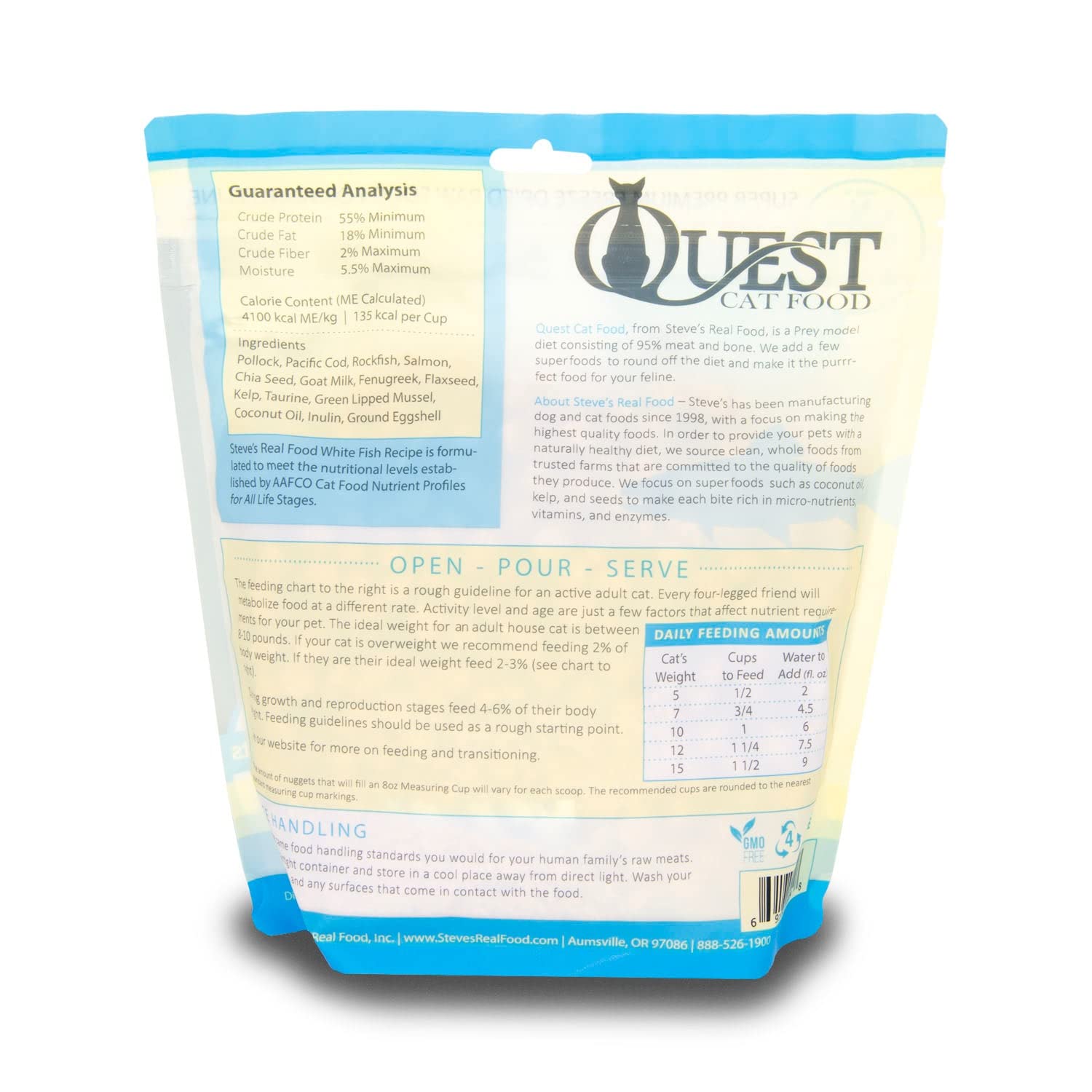 Steves Real Food Quest Super Premium Freeze Dried Raw Cat Food, White Fish Recipe, 10oz, Prey Model Diet, Wild Caught & Sustain