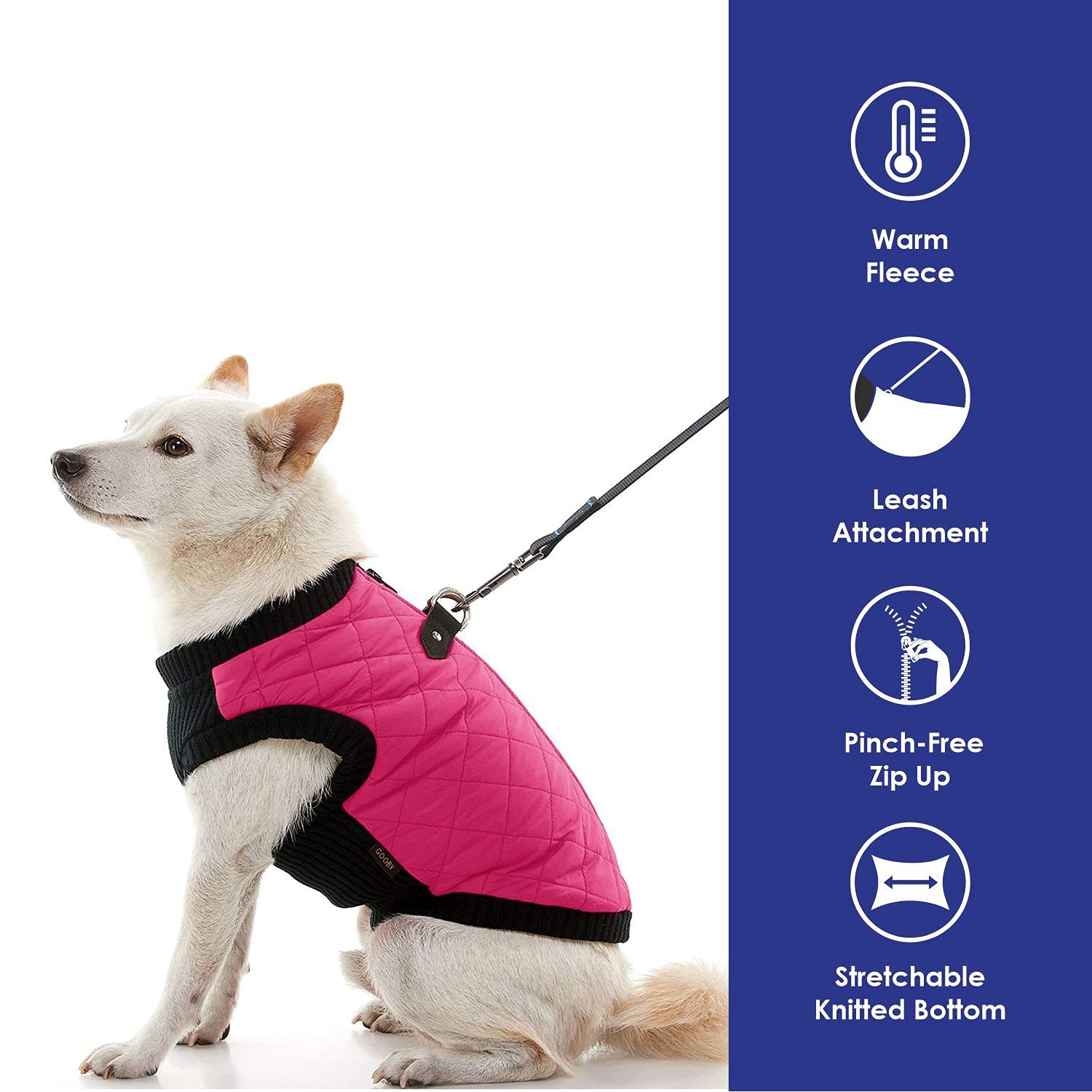 Gooby Fashion Vest Dog Jacket - Pink, Medium - Warm Zip Up Dog Bomber Vest With Dual D Ring Leash - Winter Water Resistant Small Dog Sweater - Dog Clothes For Small Dogs Boy Or Medium Dogs