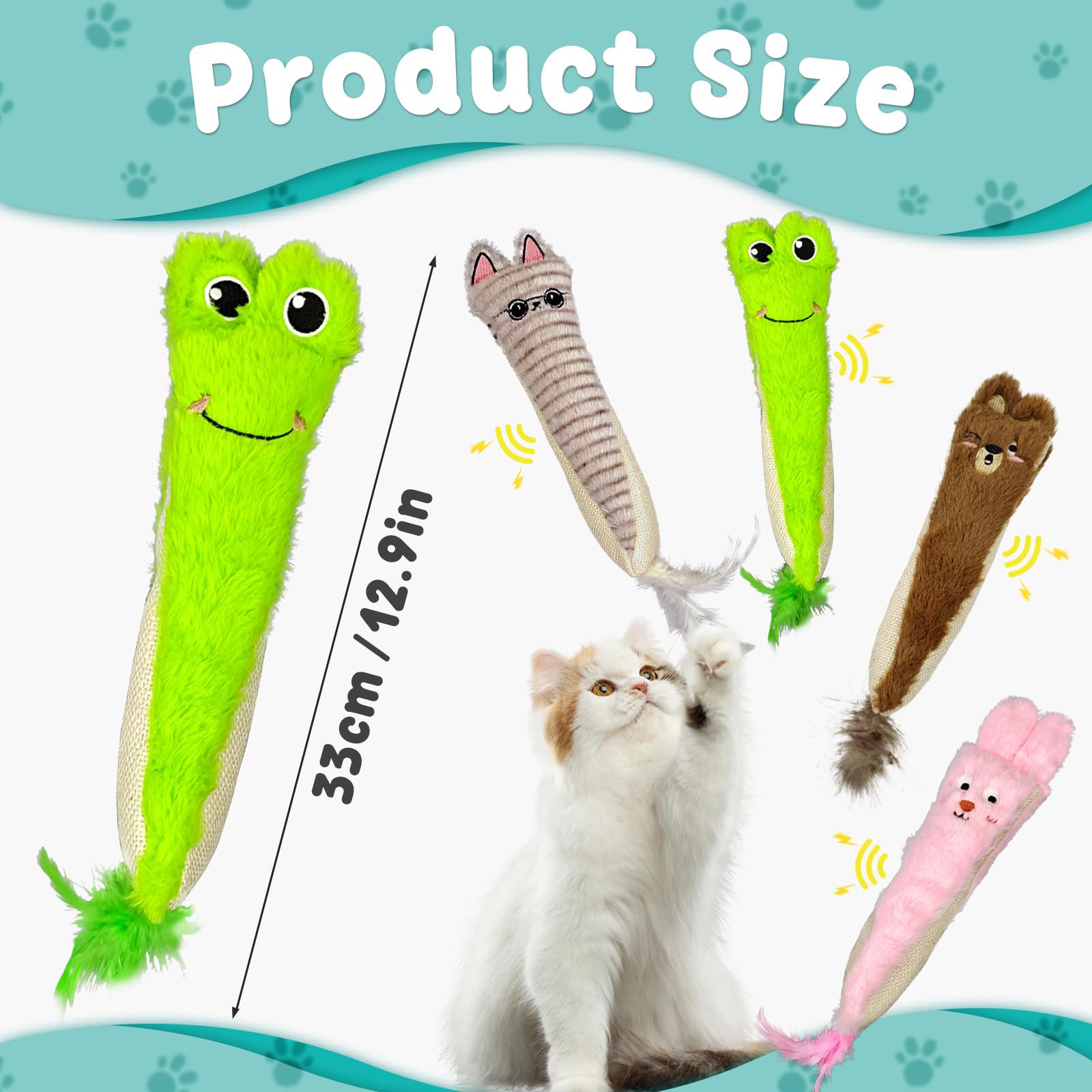 Andiker Catnip Toys For Indoor Cats,10.24Inches Plush Toy For Cats With Crinkle Paper Inside,Fluffy Cat Toy With Feather And 2 S