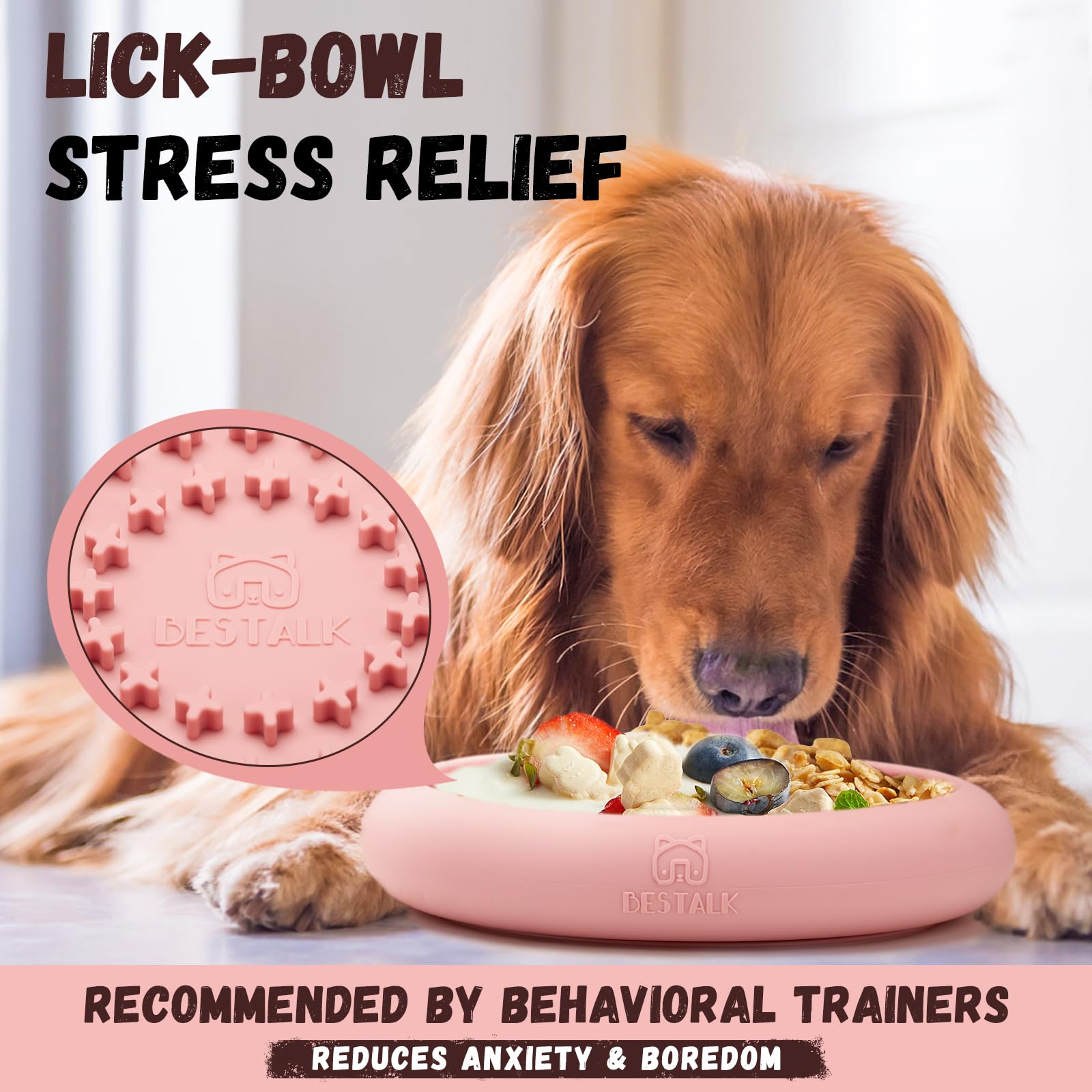 Bestalk Anxiety Relief Slow Feeder Dog Lick Mat Treat Dispenser, Non-Slip Licking Bowl Enrichment Toys, BPA Free Silicone, Dishw