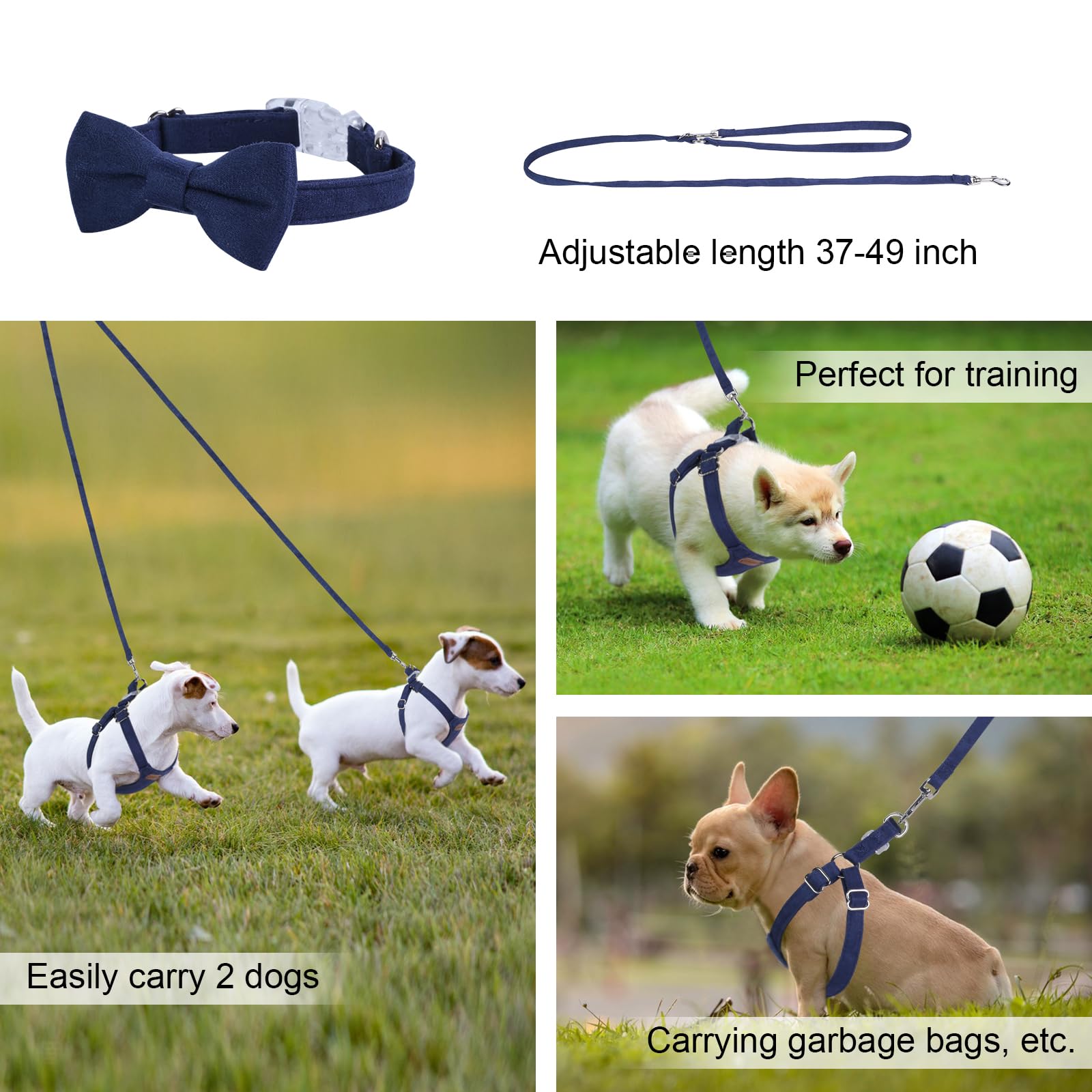 Dog Harness And Leash Set, S No Pull Adjustable Puppy Harness With Multifunction Denim Blue Dog Leash And Collar, Soft No Choke
