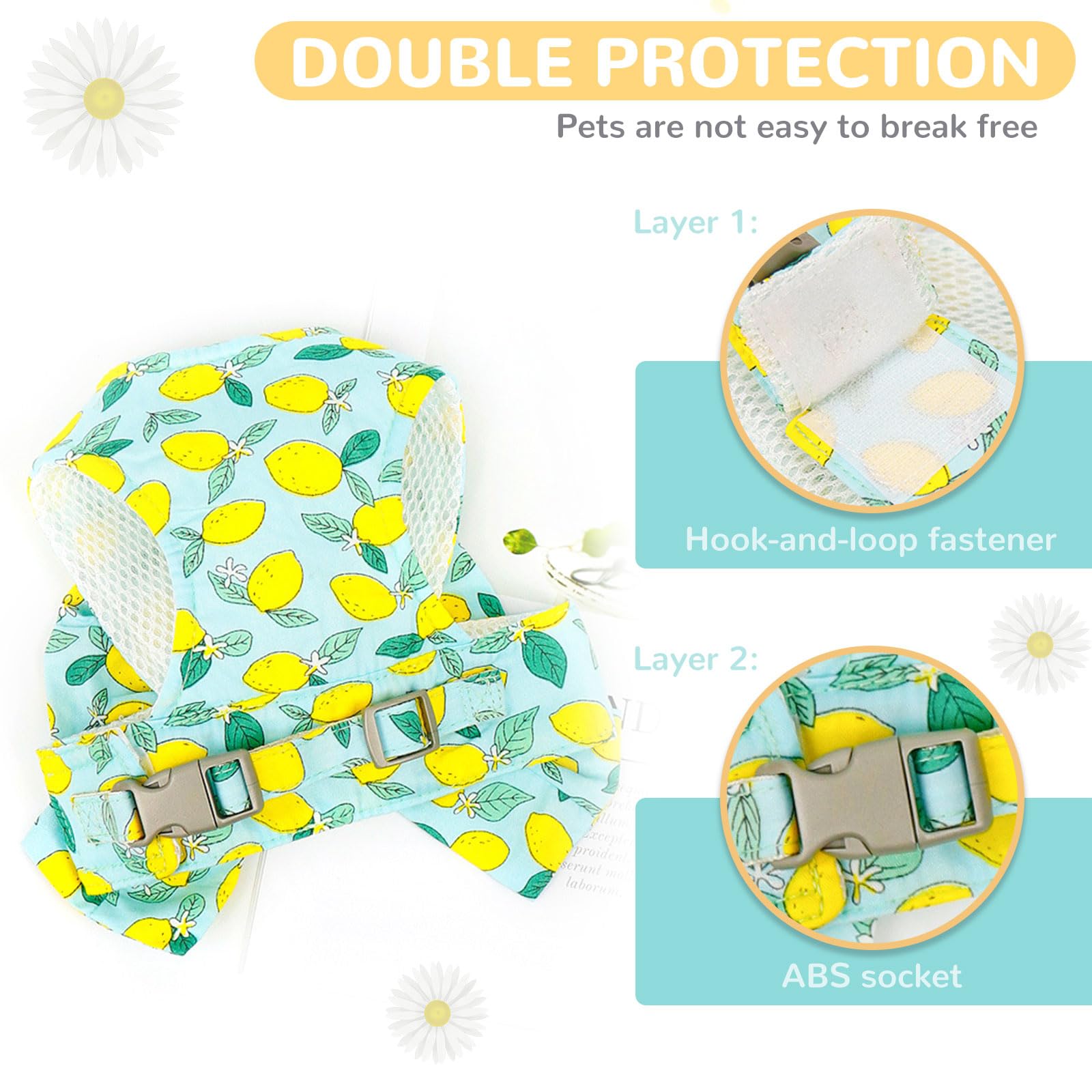 Baejmjk Dog Harness And Leash Set With Bow Knot No Pull Pet Daisy Floral Harness With D-Ring Soft Mesh Dog Harness Vest Set Esca