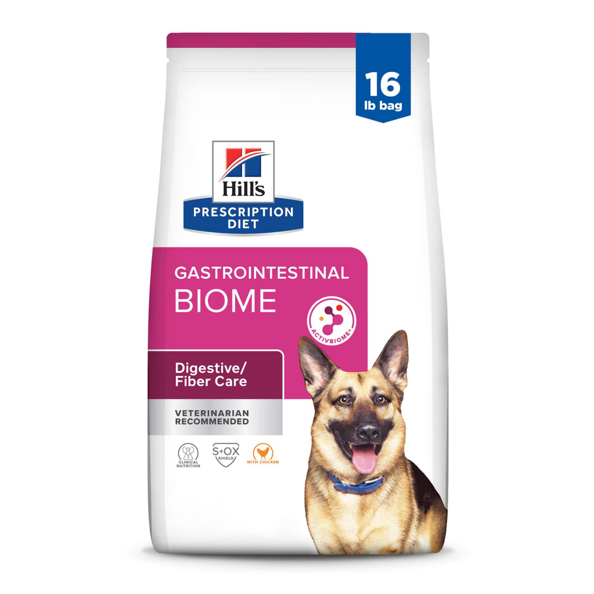 Hills Prescription Diet Gastrointestinal Biome Digestive/Fiber Care with Chicken Dry Dog Food, Veterinary Diet, 16 lb. Bag