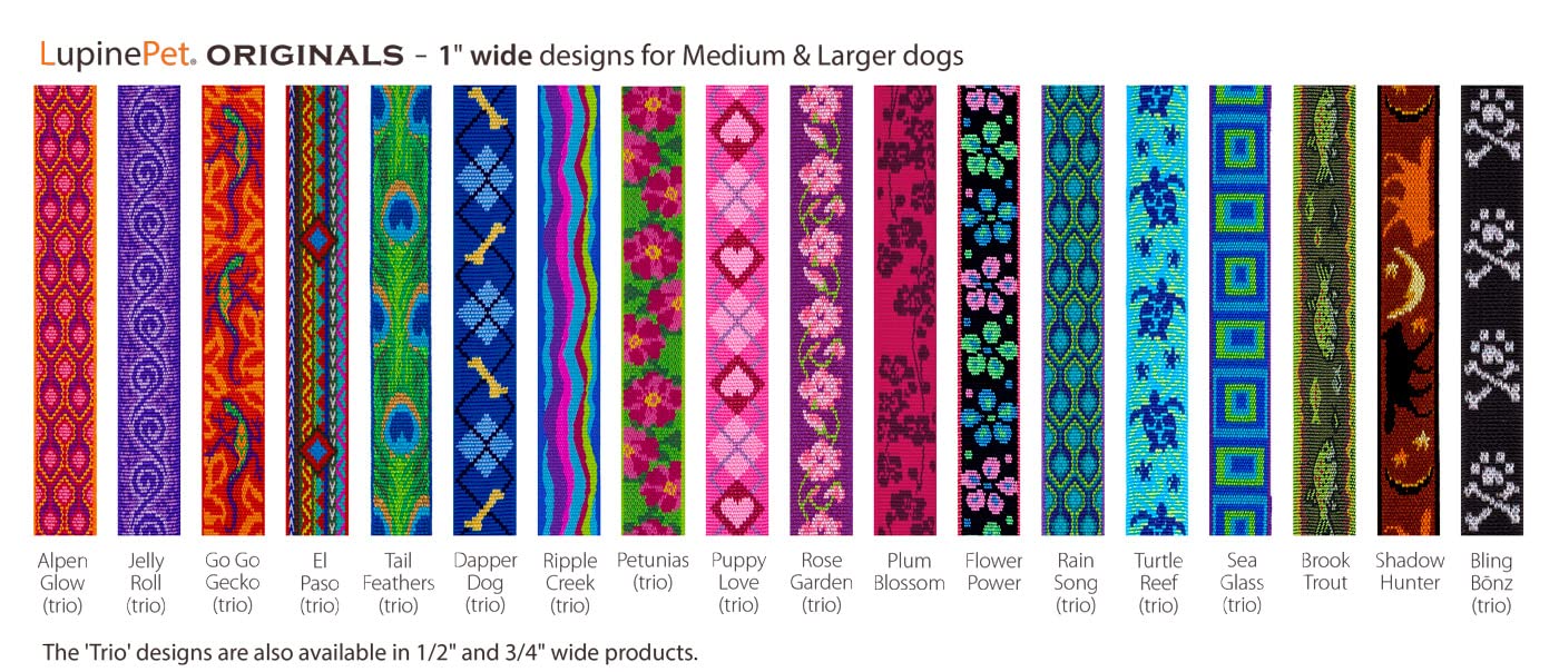 Lupine Extra Large Adjustable Dog Harness 1'' Wide Petunias with 36-44'' Girth