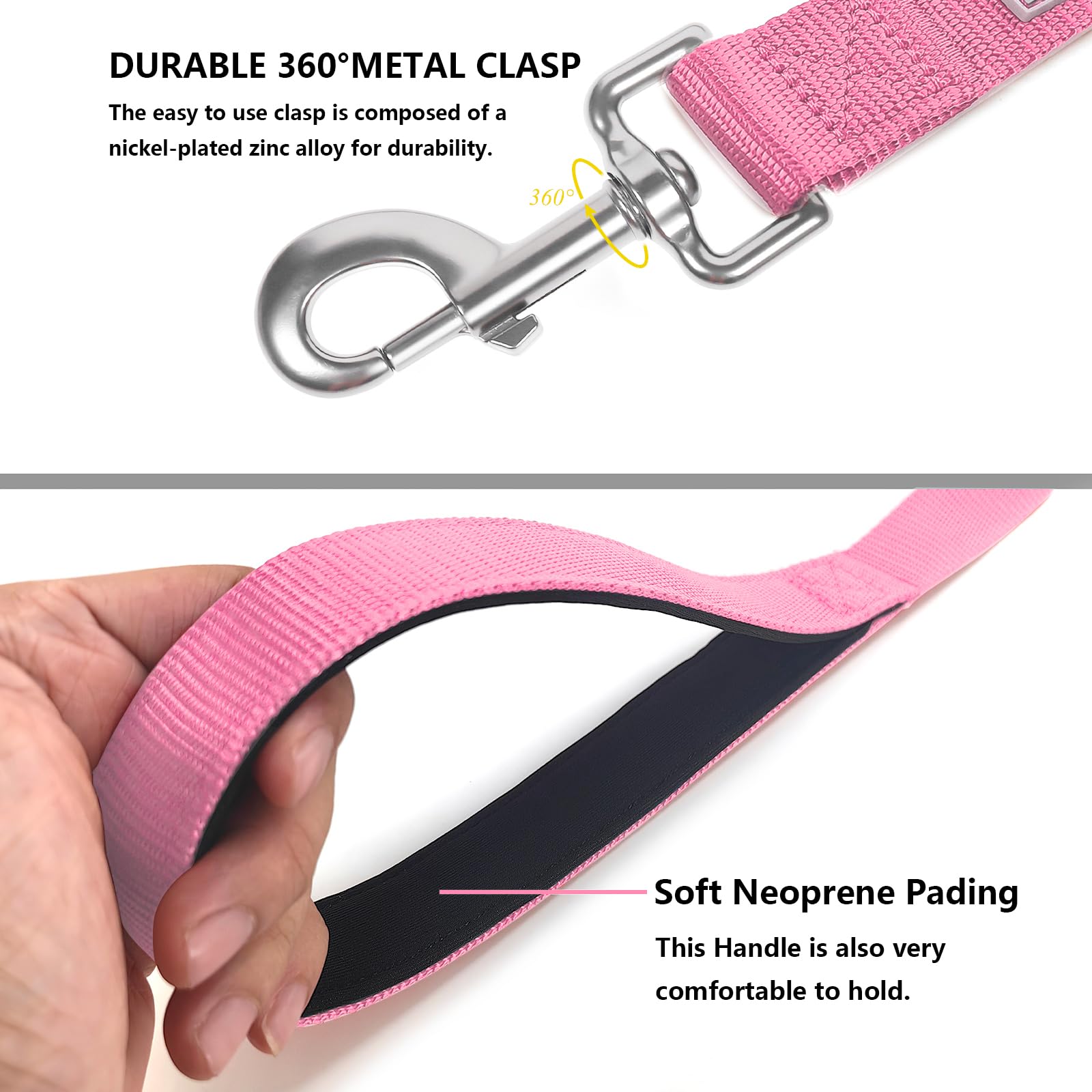 Penseepet Basic Dog Leashes 6 Ft Padded Handle Nylon Dogs Leashes For Small Dogs Pink