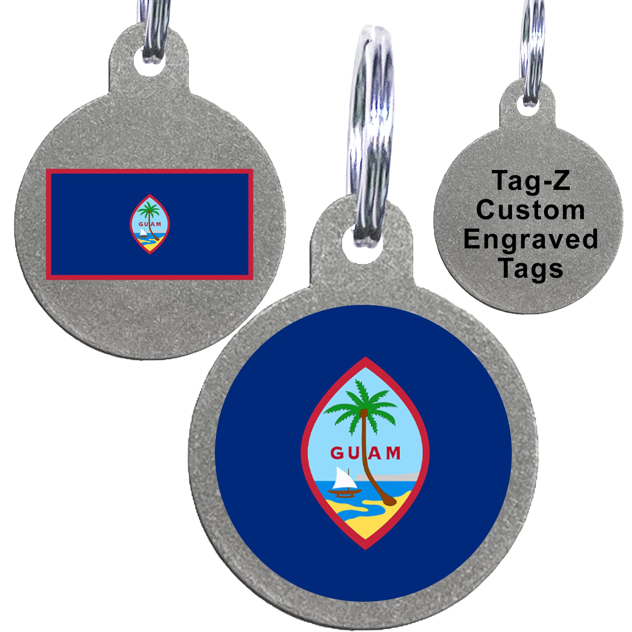 Guam Flag Pet Id Tags, Custom Printed And Laser Engraved Circle