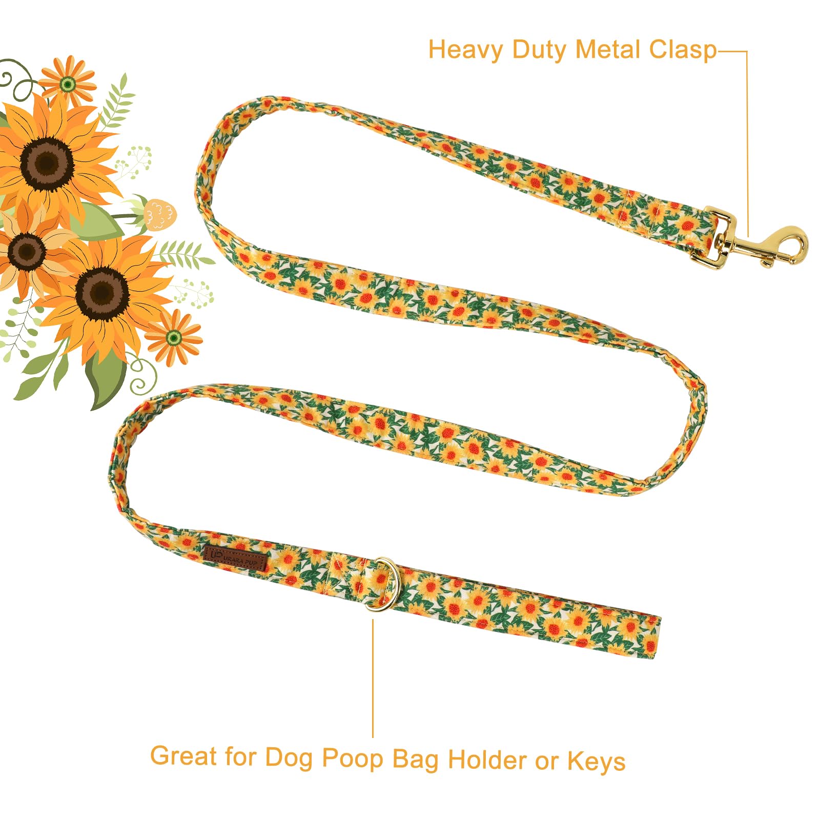 Up Urara Pup Fall Dog Leash Match Sunflower Dog Collar, Sturdy Durable Hawaii Cotton Dog Leash, Dog Training Leash For Small Med