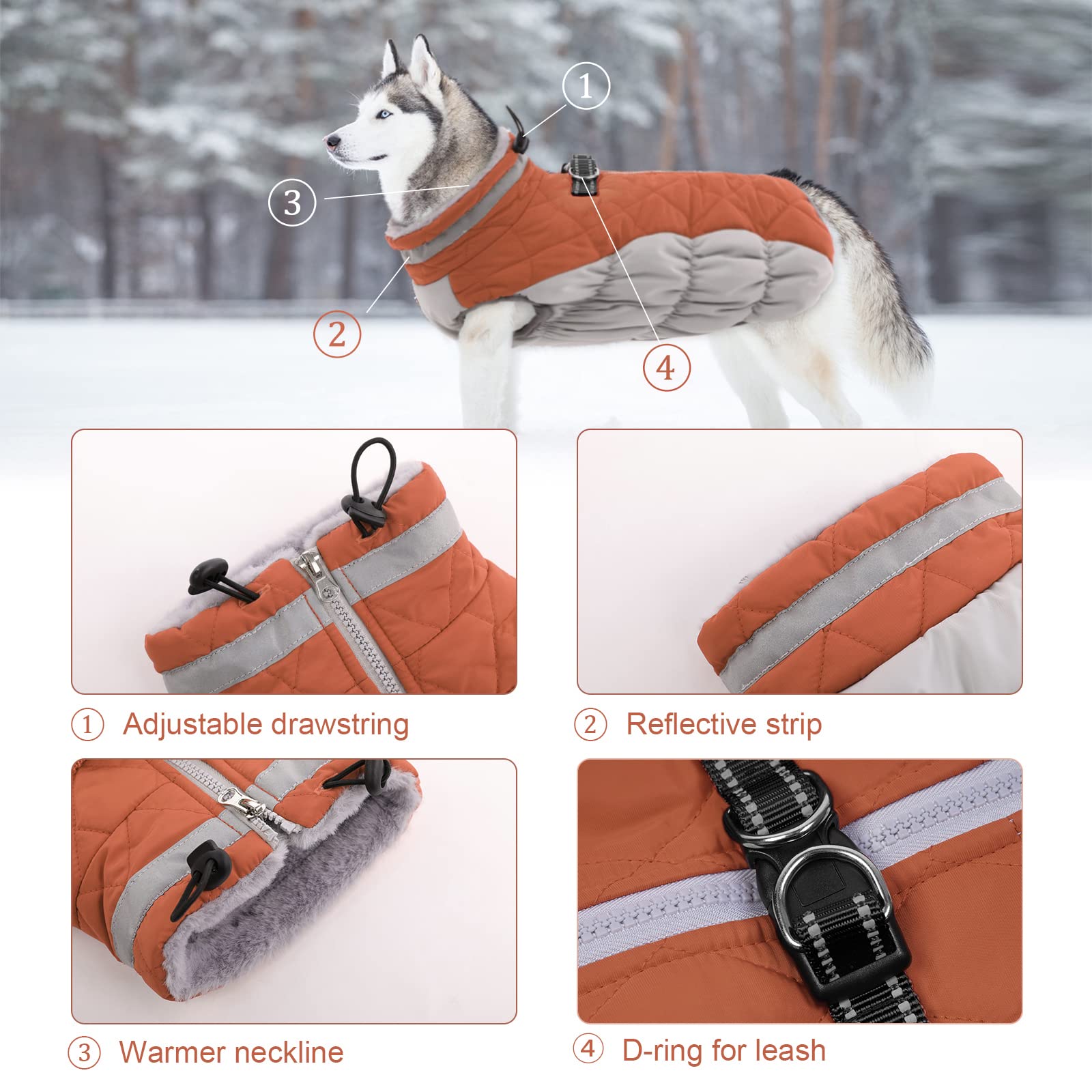 Lelepet Warm Dog Winter Coat Cold Weather Jacket Windproof Reflective Turtleneck Vest With Plush Neckline D-Ring For Leash Thick Fleece Lining Jacket Pet Apparel For Small Medium Large Dogs(X-Small)