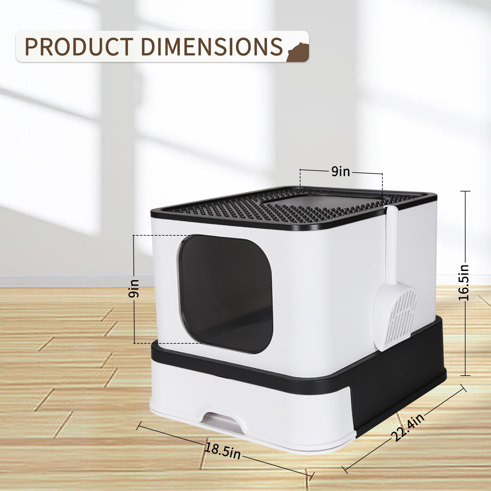 RIZZARI Enclosed Cat Litter Box with Lid, Large Foldable Litter Box with Litter Scoop, Top Entry Cat Toilet for Kittens and Big