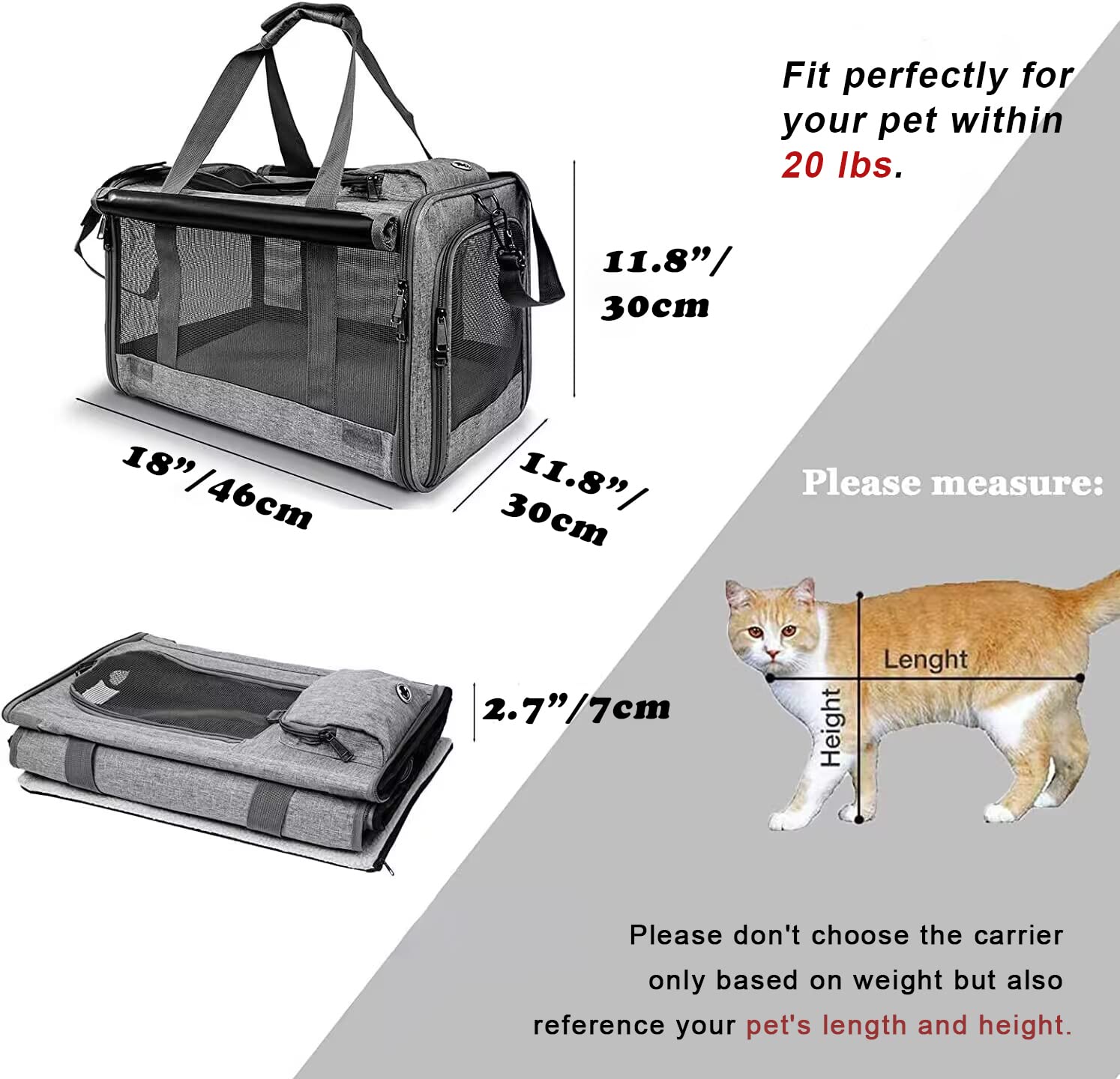 Gapzer Pet Carrier For Large Cats, Soft-Sided Cat Carrier For Medium Big Cats And Puppy Up To 20Lbs, Washable Dog Carrier Privac