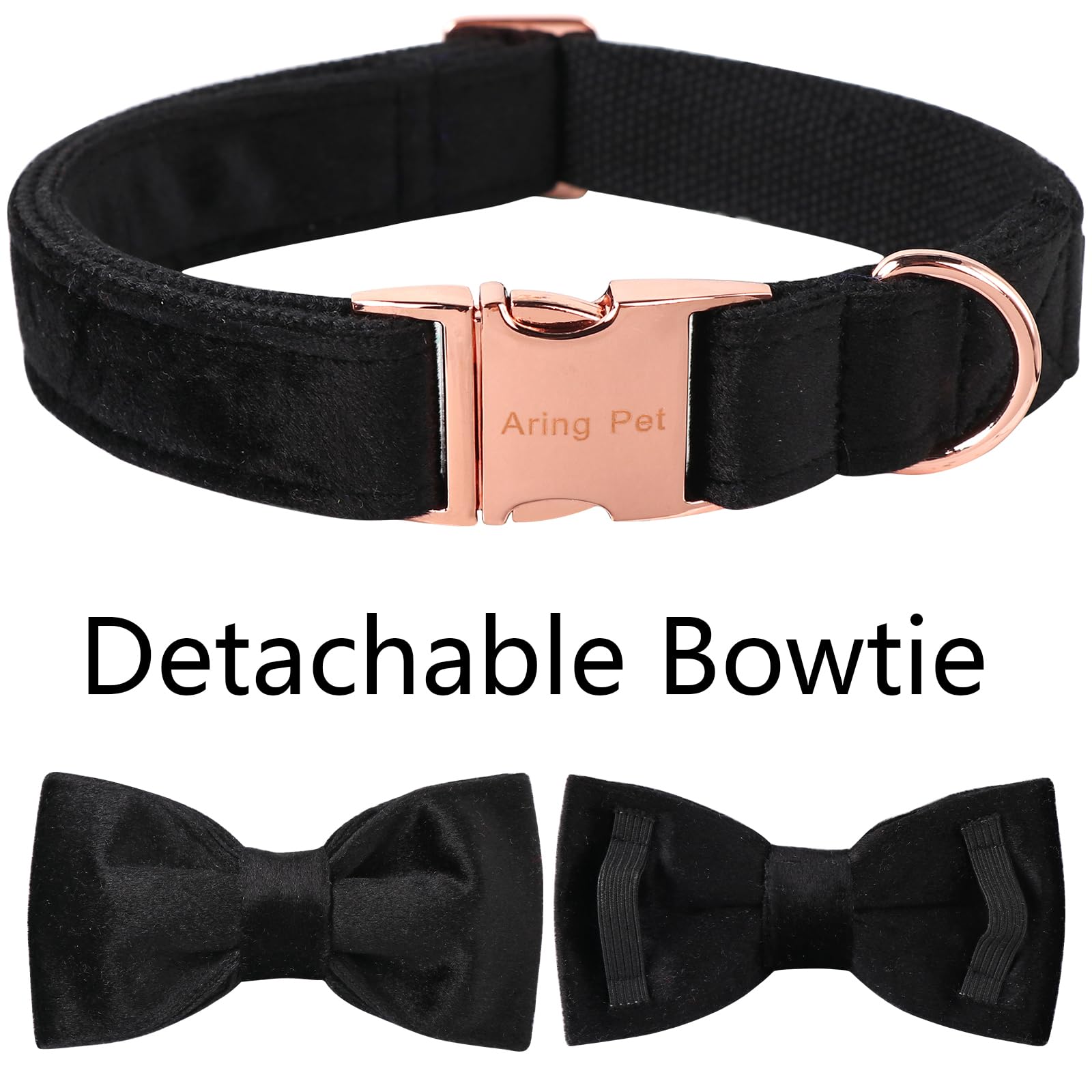 ARING PET Bowtie Dog Collar,Velvet Dog Collars with Removable Bowtie, Adjustable Bowtie Collar for Girl and Boy Dogs.