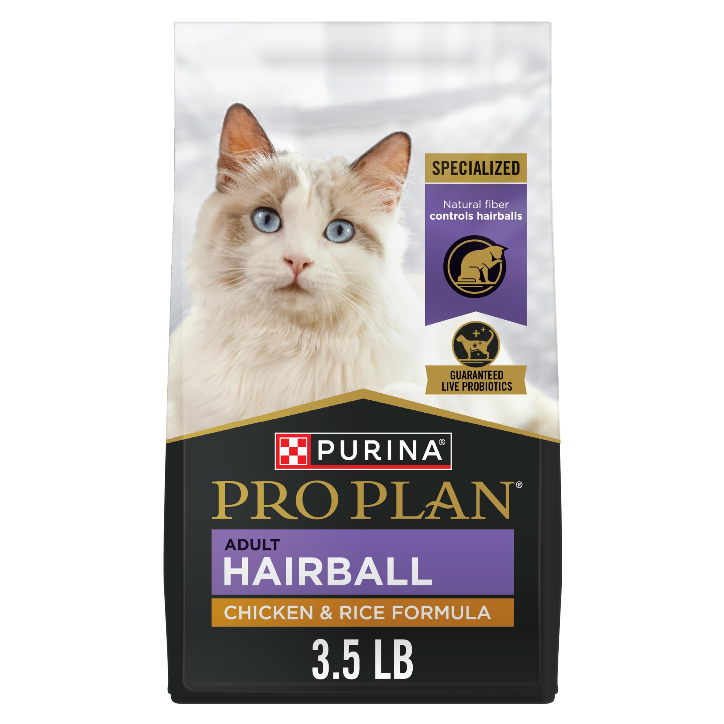 Purina Pro Plan Hairball Control Cat Food, Chicken and Rice Formula - 3.5 lb. Bag