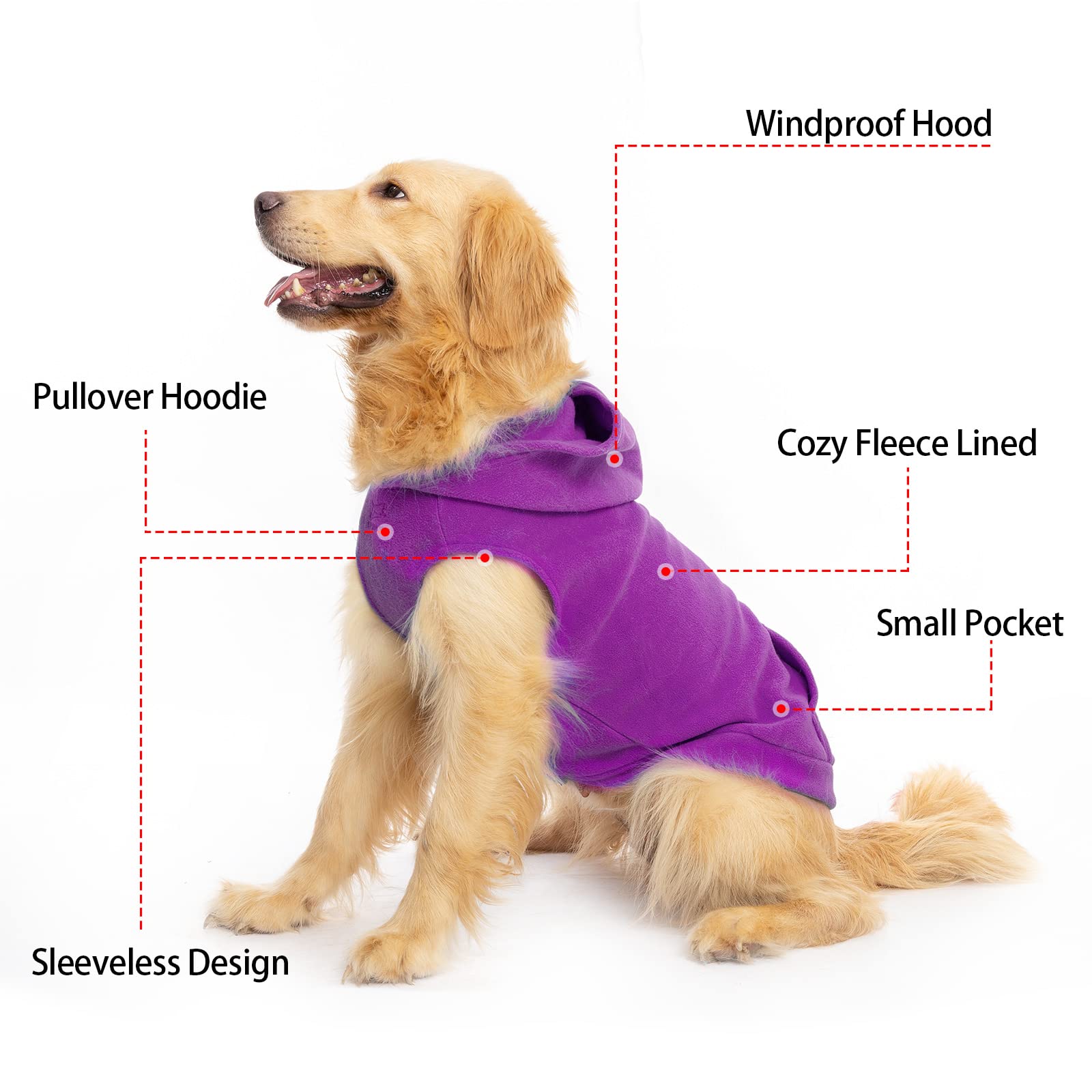 Expawlorer Pet Dog Clothes With Pocket, Polar Fleece Dog Hoodie Fall Cold Winter Sleeveless Sweater With Hat Warm Cozy Sweatshirt For Small To Large Dogs Boy And Girl (Purple, Xl)