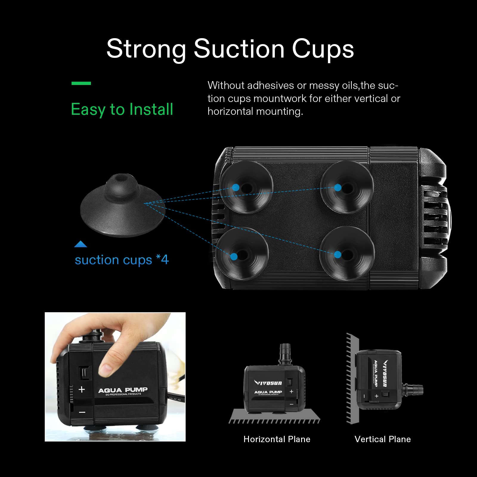 Vivosun 2-Pack 210Gph Submersible Pump(800L/H, 8W), Ultra Quiet Water Pump With 3.3Ft High Lift, Fountain Pump With 5Ft Power Cord, 2 Nozzles For Fish Tank, Pond, Aquarium, Statuary, Hydroponics