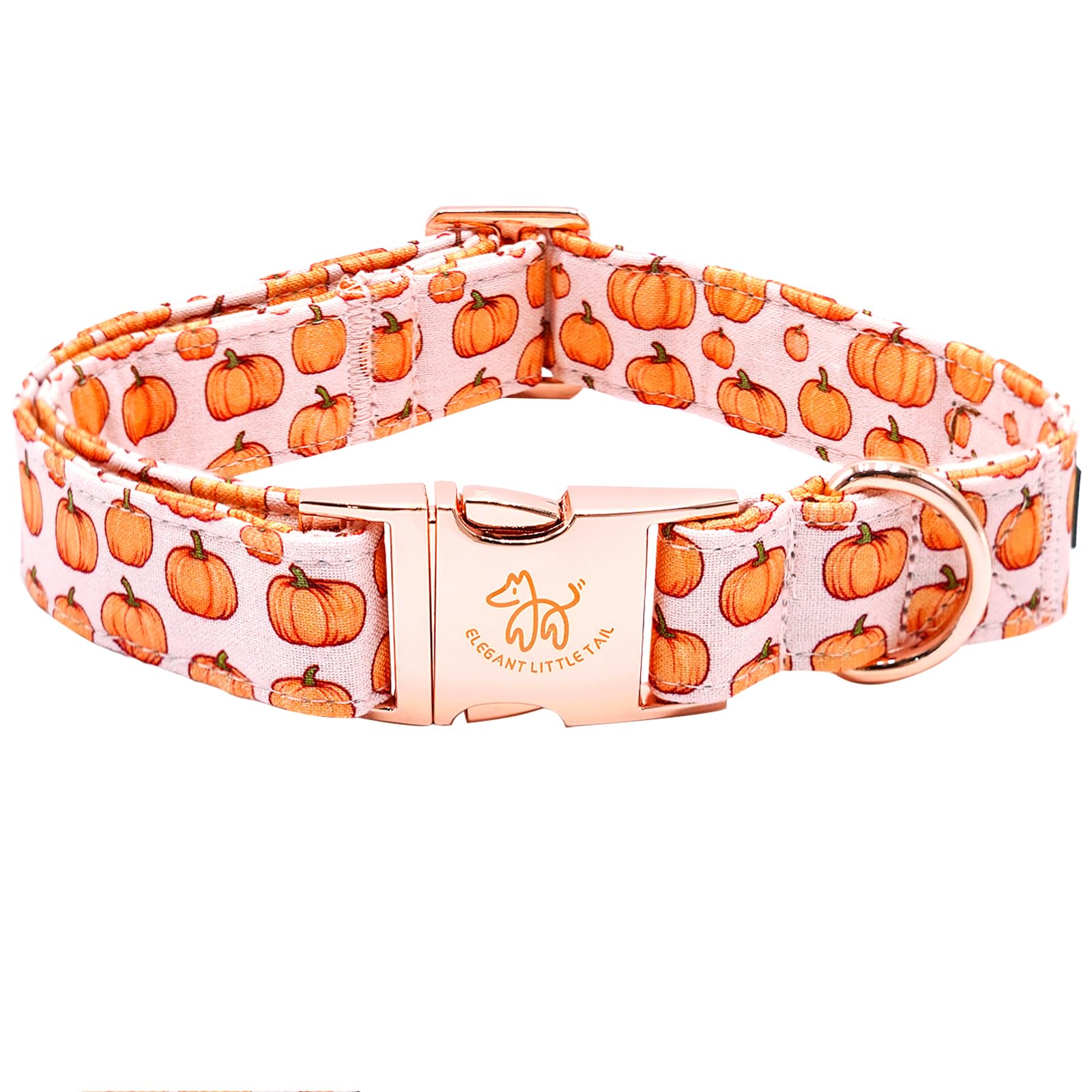 Elegant Little Tail Dog Collar - Halloween Pumpkin Print Pet Collar For X-Large Dogs, Puppies, Girls And Boys - Cotton With Meta