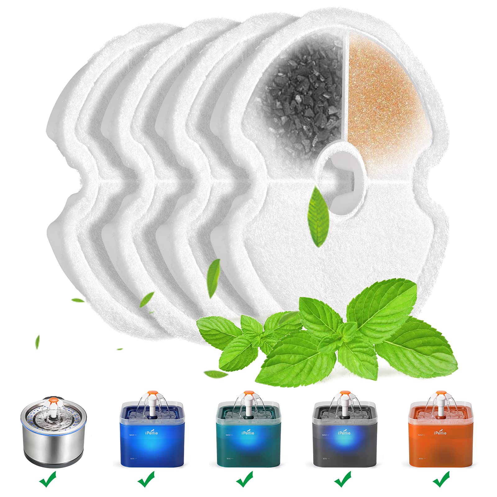 iPettie Water Fountain Carbon Filters for Neverland Cat Water Fountain and Stainless Steel Cat Drinking Fountain, IP-670-F4, 4 P