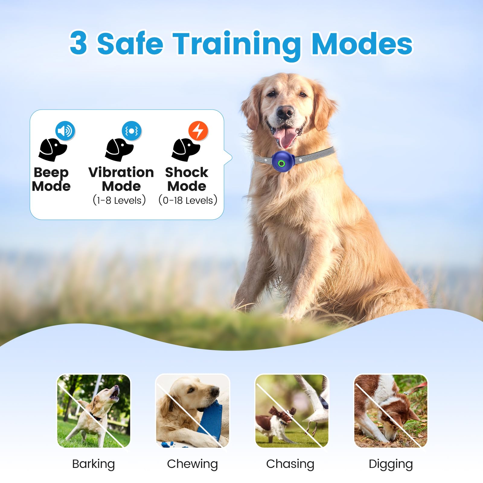 Dog Shock Collar, Dog Training Collar With Remote 2600Ft, Ipx7 Waterproof Rechargeable E-Collar, 3 Training Modes For Medium Lar