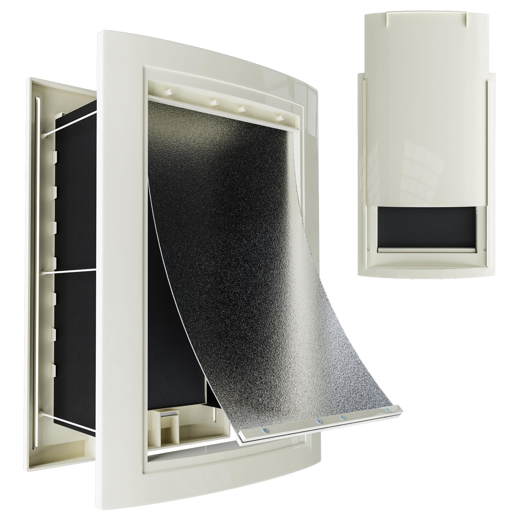 mestyl Dog Door for Wall, Large White Plastic with Telescoping Tunnel & Magnetic Flaps, Model DDPLWH
