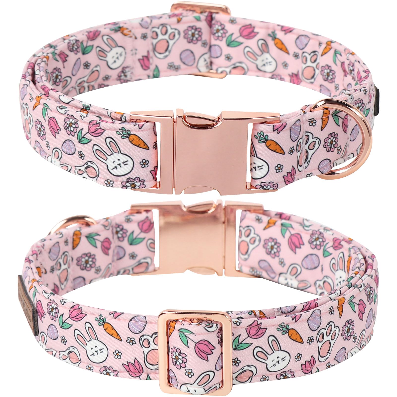 Lionet Paws Easter Pink Dog Collar, Rabbit Eggs Dog Collar For Large Dogs, Adjustable Cotton Tulips Pet Collars For Large Dogs