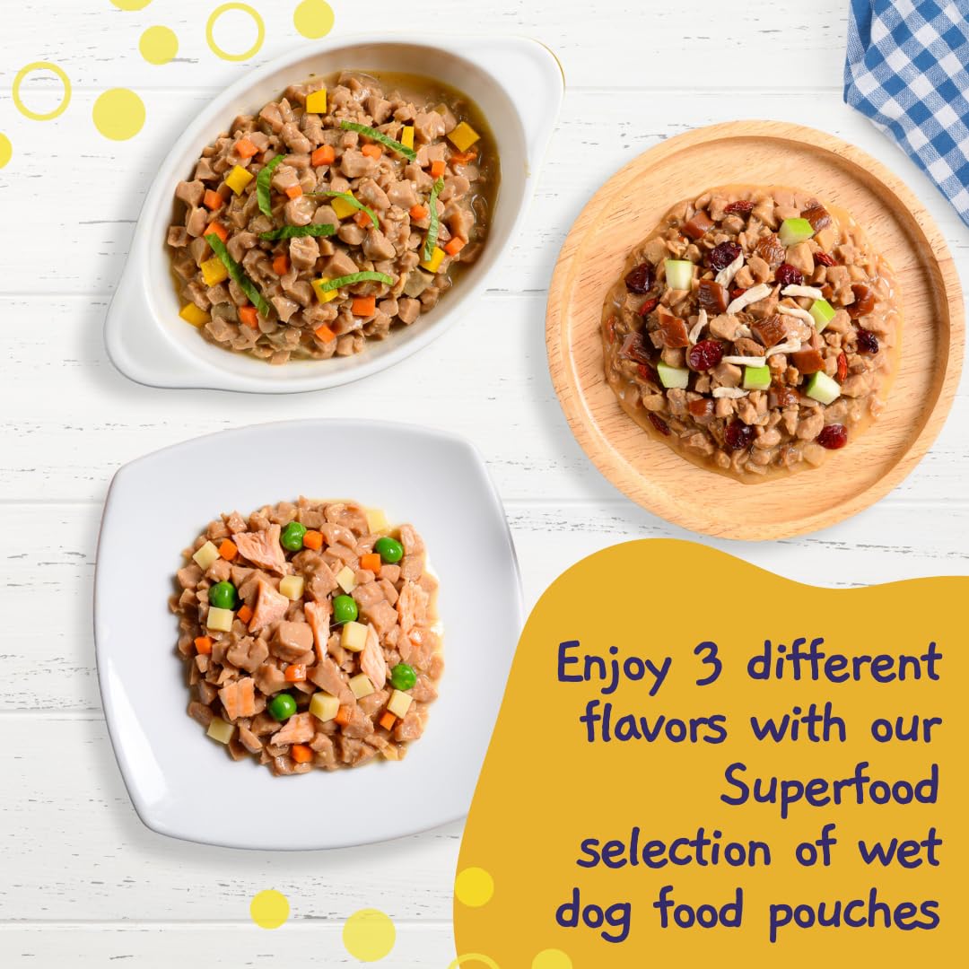 MOOCHIE Soft Wet Dog Food - Superfood Selection - Duck, Salmon & Chicken Liver Flavors - No Artificial Flavors or Preservative -