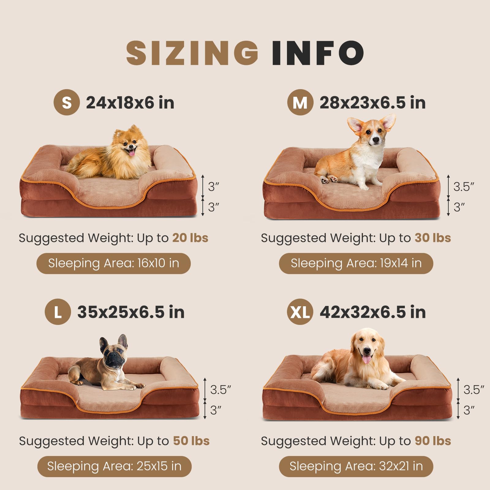 Sweetcrispy Orthopedic Dog Bed, Memory Foam Puppy Sleeping Sofa For Medium Pets With Washable Removable Cover Non-Slip Base Wate