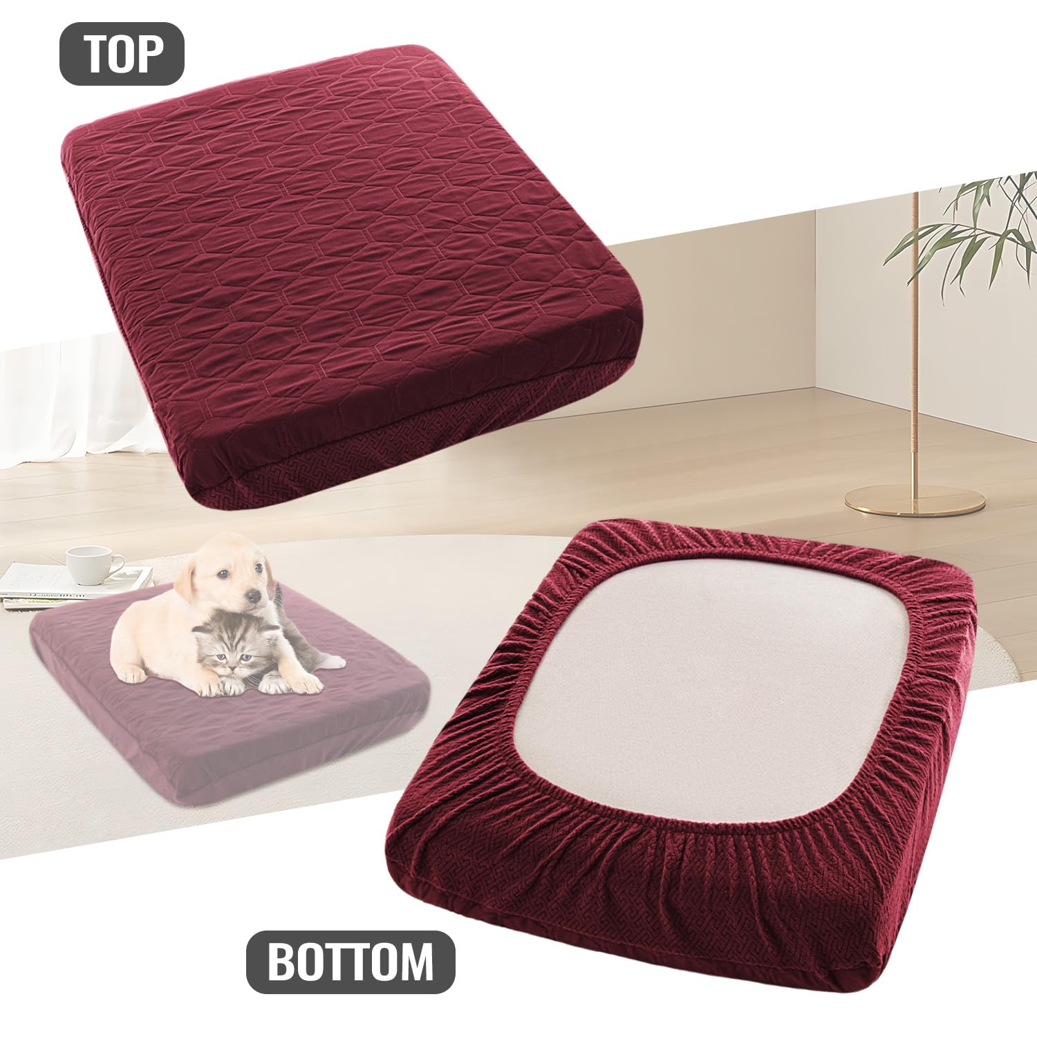 Nanbowang Waterproof Dog/Pillow Quilted Pet Bed Cover - Washable, Easy To Remove, Lovely Puppy/Cat Bed 32X40 Burgundy