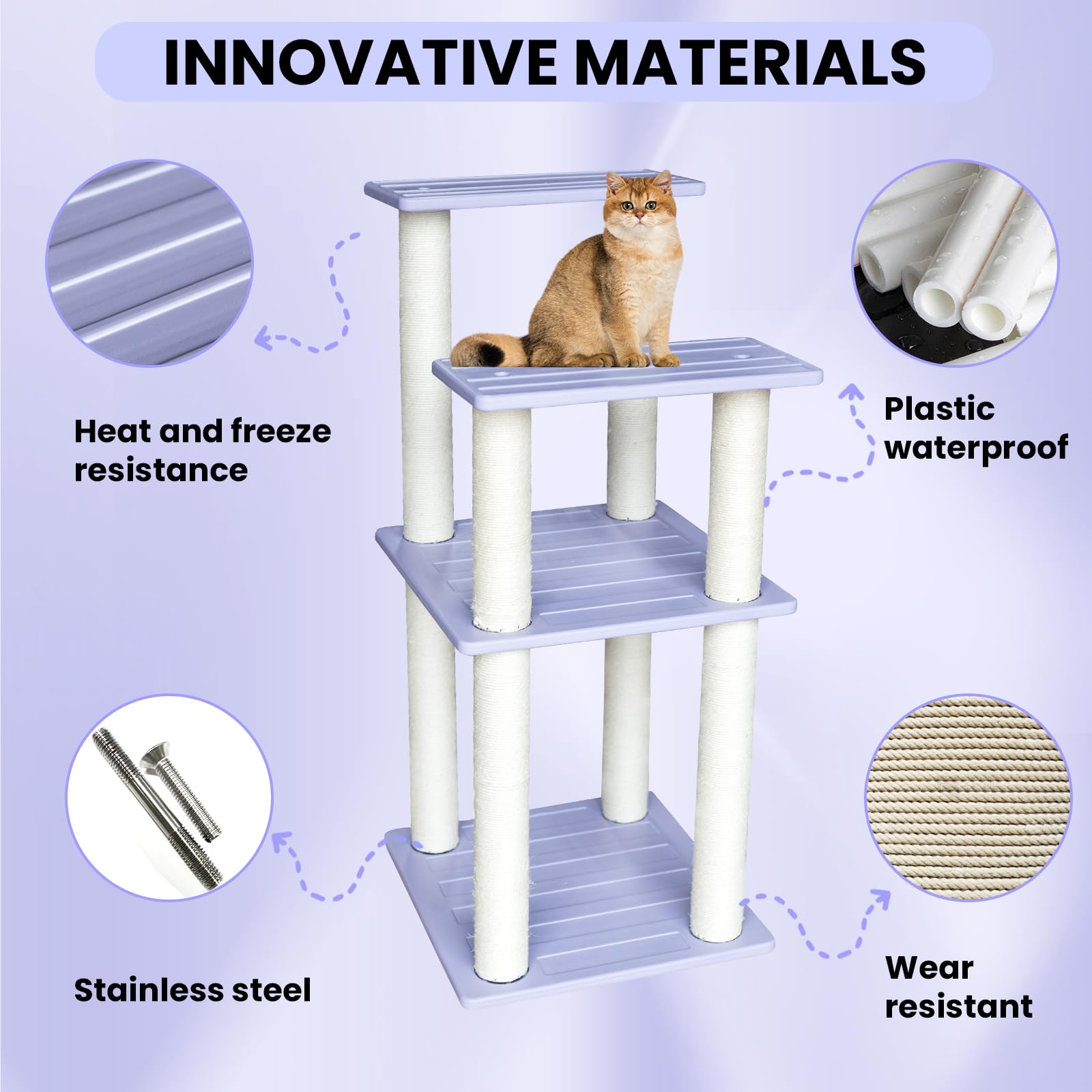 Maohegou 46 Inches Outdoor Cat Tower, Large Multi Level Cat Tree With Big Polypropylene Rope Scratching Posts For Indoor And Out