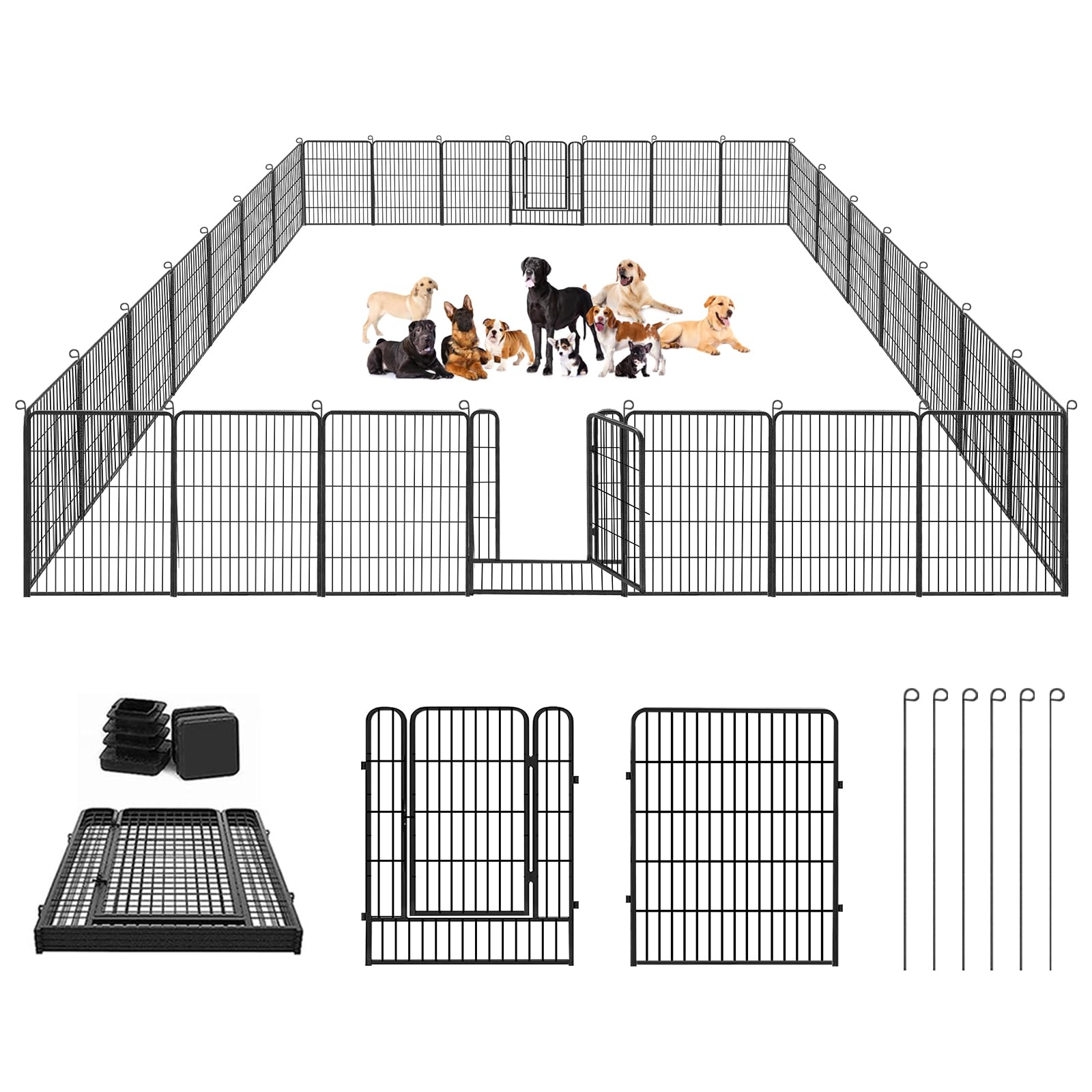 Jhsomdr Dog Playpen Dog Fence Outdoor For Yard, 32Inch 28 Panels Dog Pens Outside Anti-Rust Pet Playpen Exercise Pen With Lock F