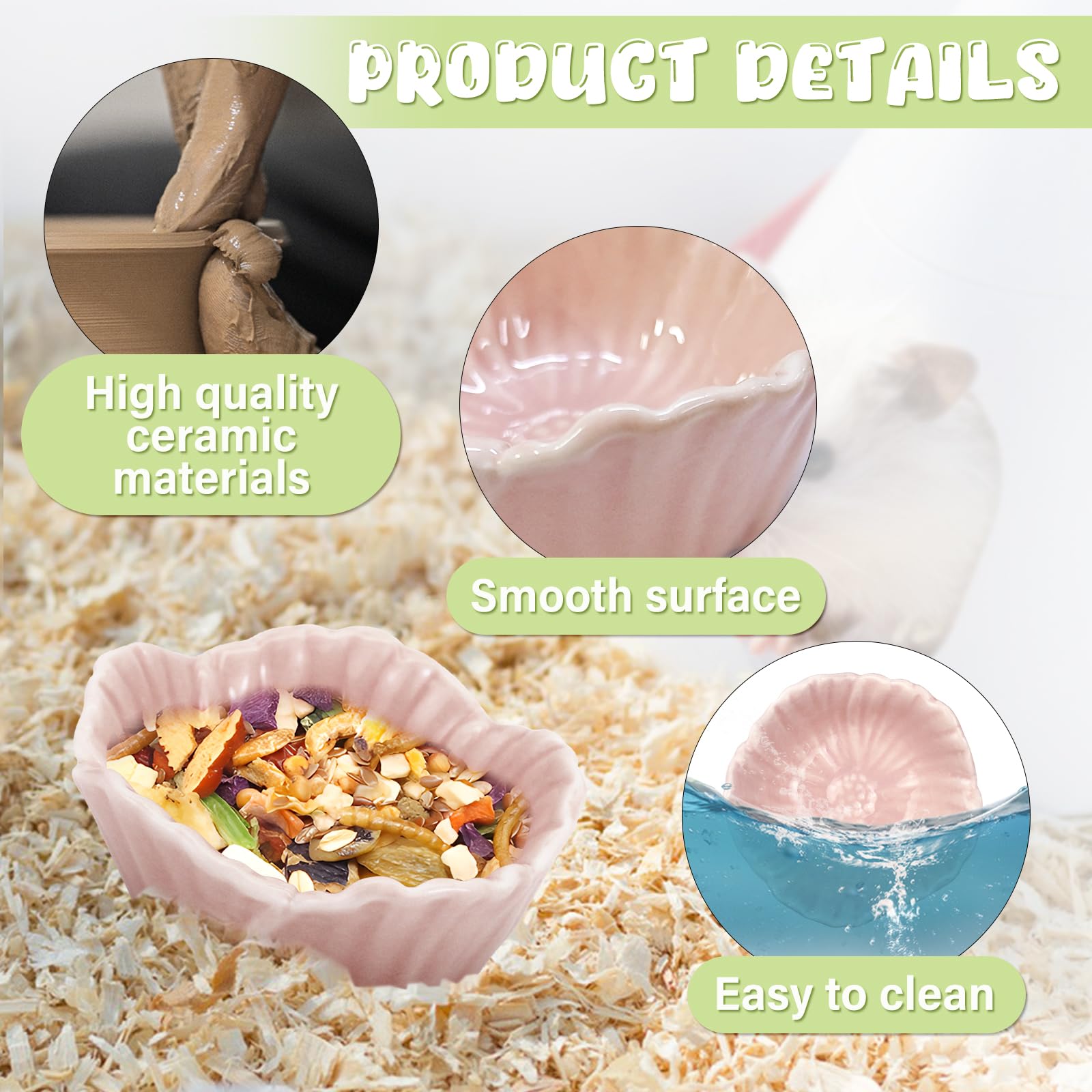 LuckyOpt Small Ceramic Pet Hamster Bowl, Easy to Clean Anti Flipping Hamsters Food and Water Bowl, Small Animal Bowls for Dwarf