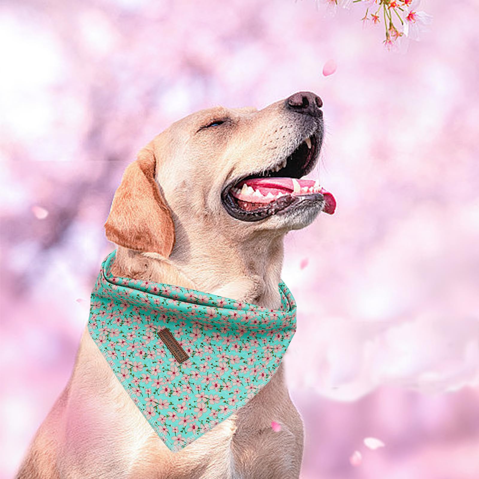 Elegant Little Tail Dog Bandana, Spring Cotton Dog Bandana Floral Print Adjustable Dog Scarf Handkerchief Boy Dog Bibs Scarf For