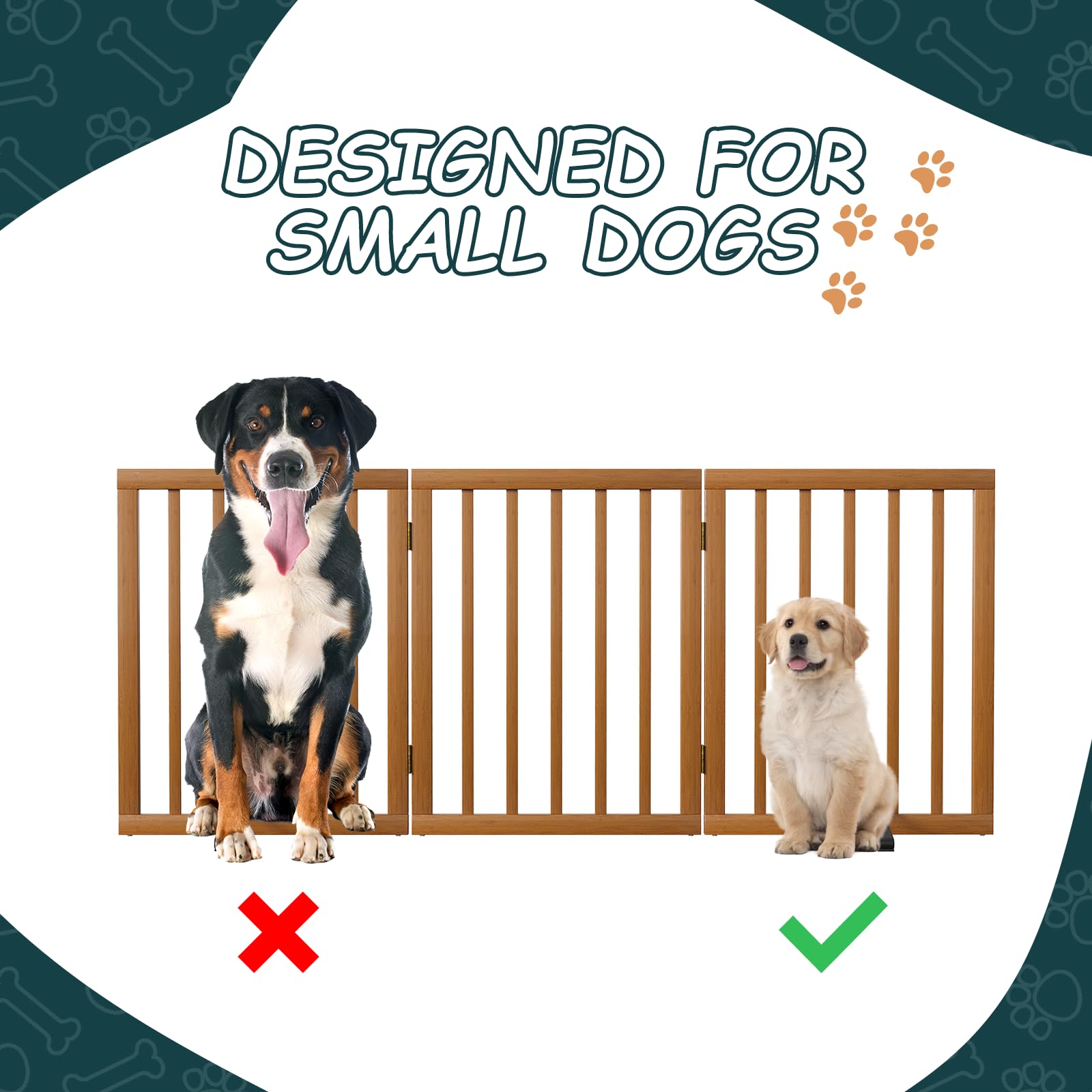 Semiocthome Walnut Bamboo Dog Gates Barriers Indoor,3-Panel Freestanding Puppy Gates for The House with 2 Metal Stands,24  H Fol