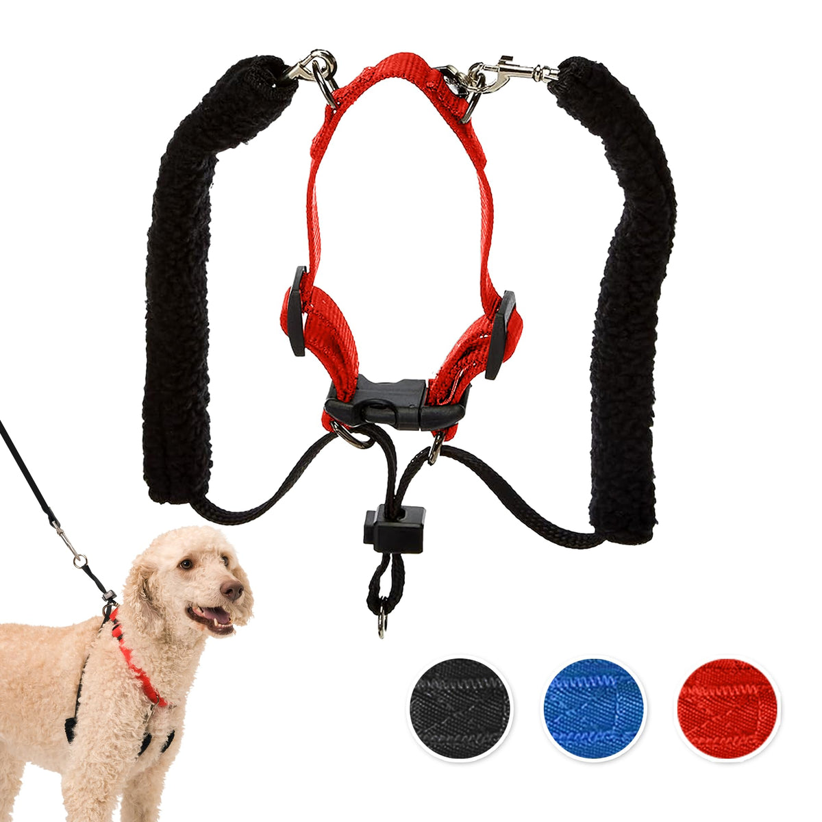 Sporn Original Training Dog Halter Harness, Large Size No Pull Harness For Dogs With Red Padded Sherpa Sleeves, Breathable Dog H