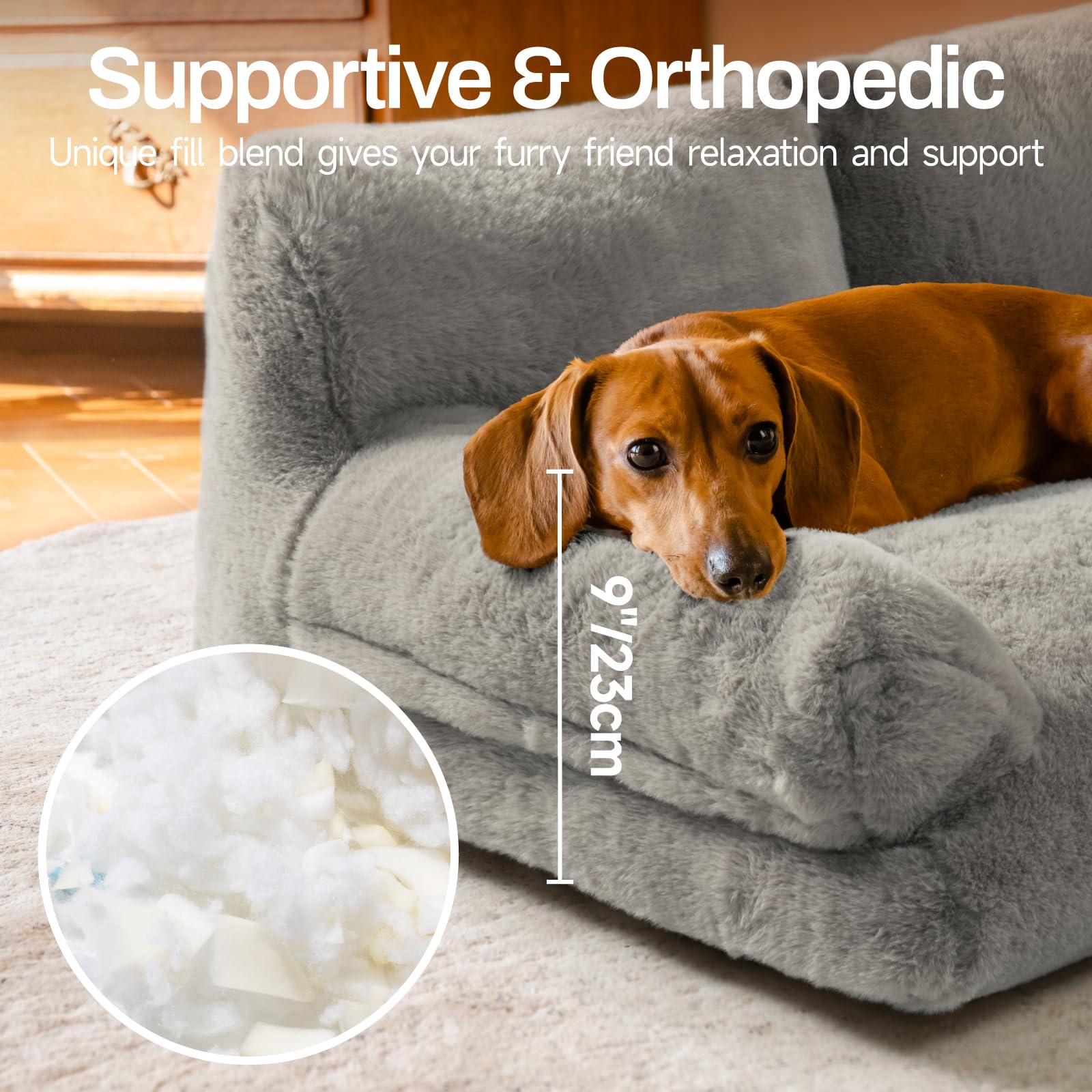 Mewoofun Cat Bed For Indoor Cats, Washable Dog Beds For Small Medium Dogs & Cats, Fluffy Cat Couch With Non-Slip Bottom (Grey, 3